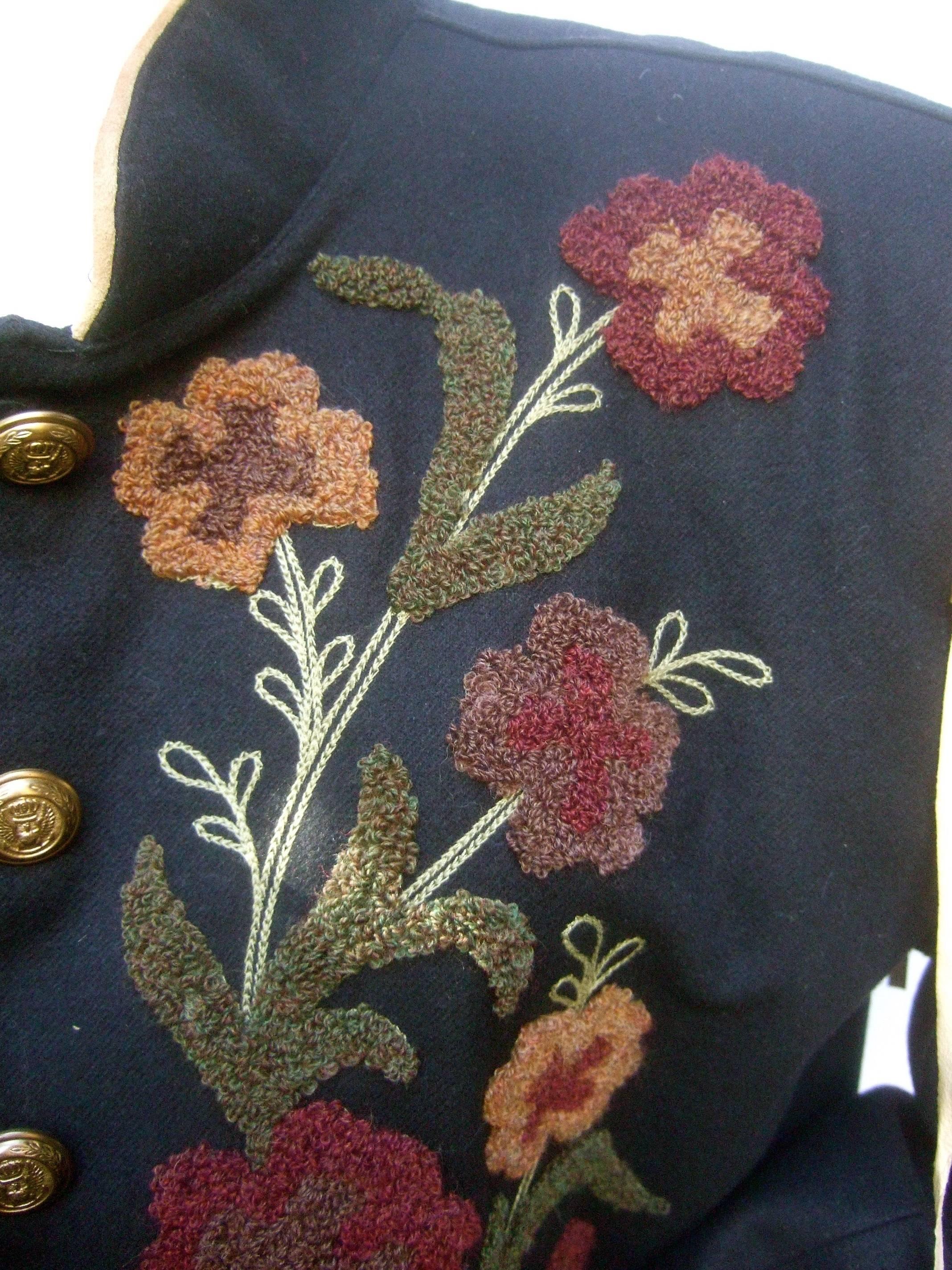 Southwestern Black Wool Applique Fringe Jacket c 1990s 2