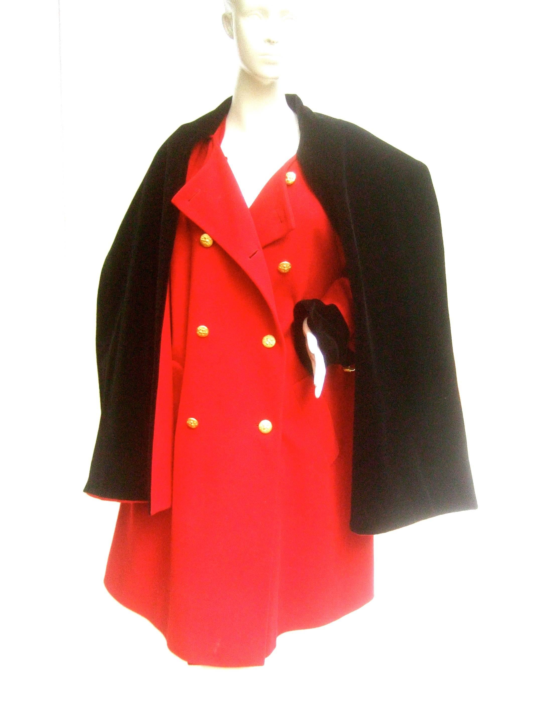 Women's Escada Cherry Red Wool Black Velvet Trim Coat c 1990