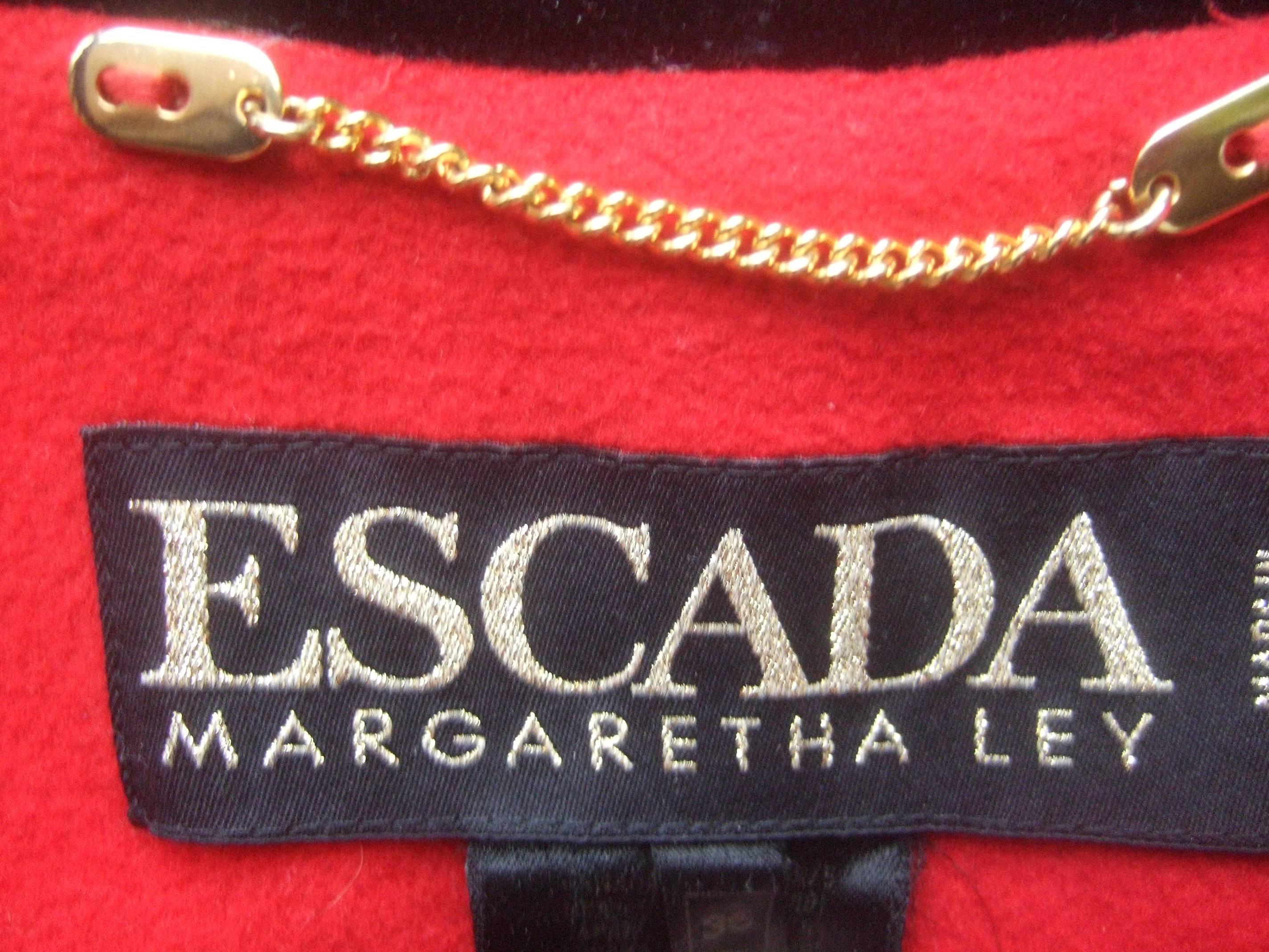 Escada Cherry Red Wool Black Velvet Trim Coat c 1990 6