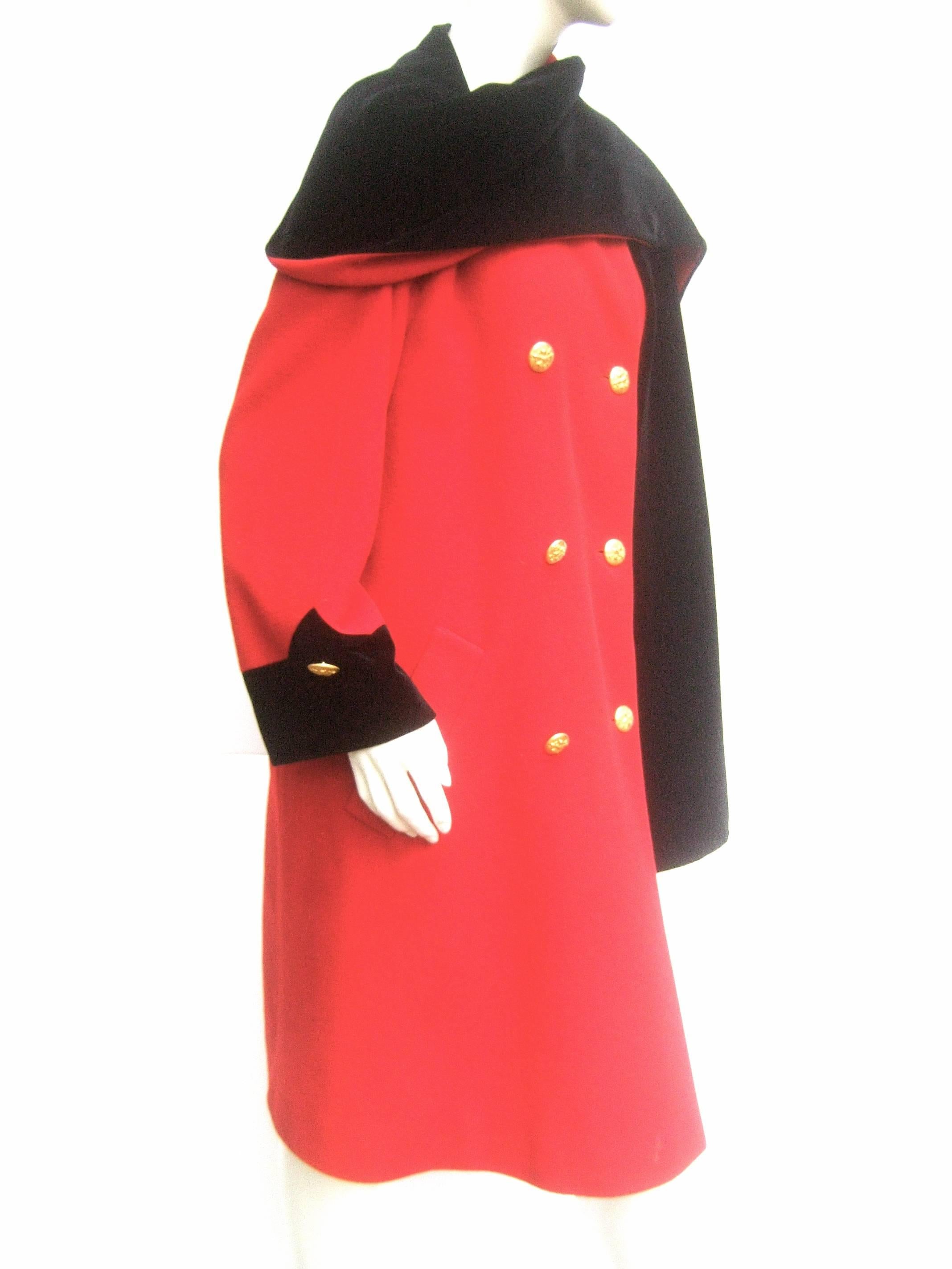 Escada Cherry Red Wool Black Velvet Trim Coat c 1990 3