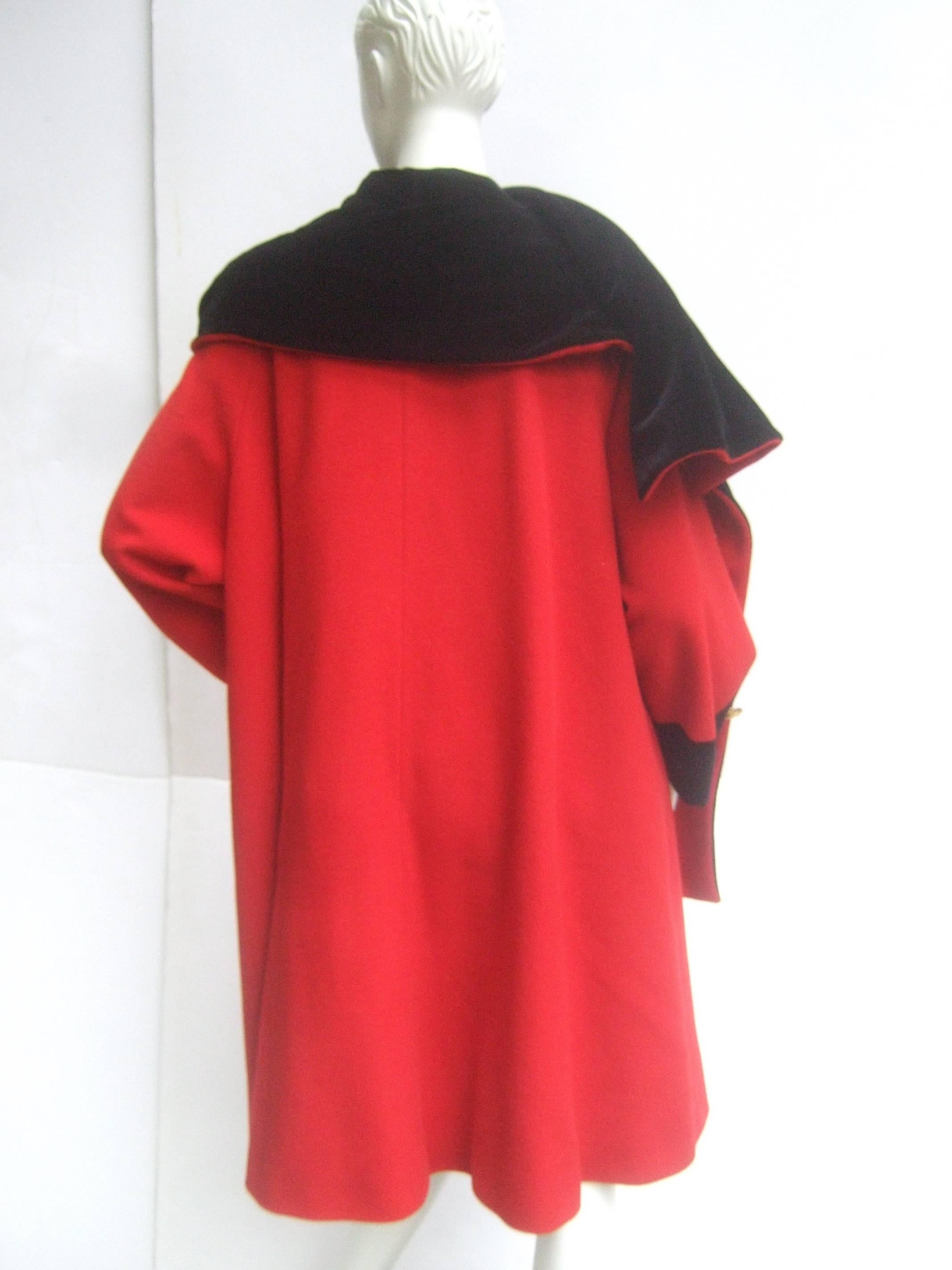 Escada Cherry Red Wool Black Velvet Trim Coat c 1990 4