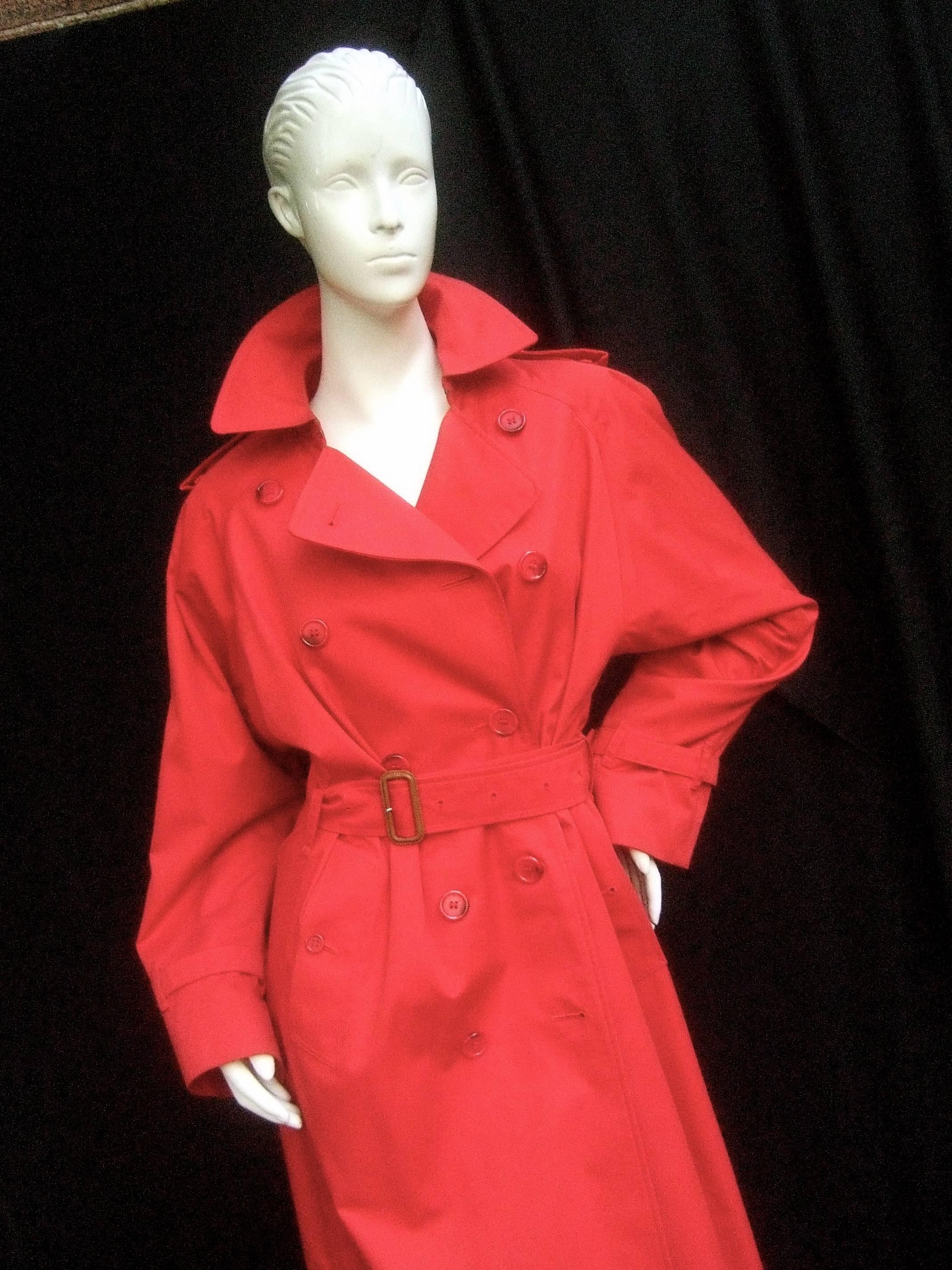 Women's Burberry's Cherry Red Nova Plaid Trench Coat c 1990s