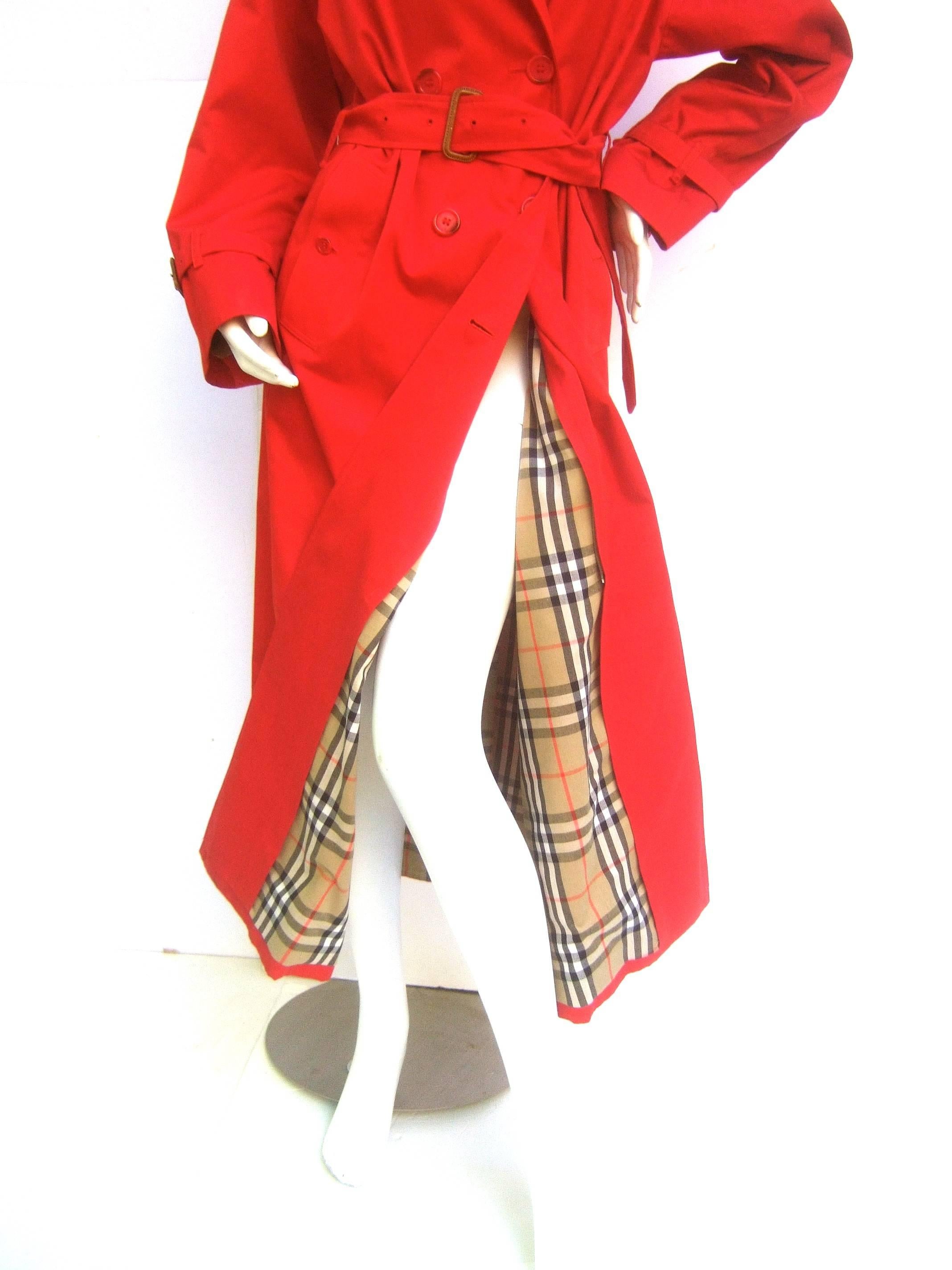 Burberry's Cherry Red Nova Plaid Trench Coat c 1990s 3