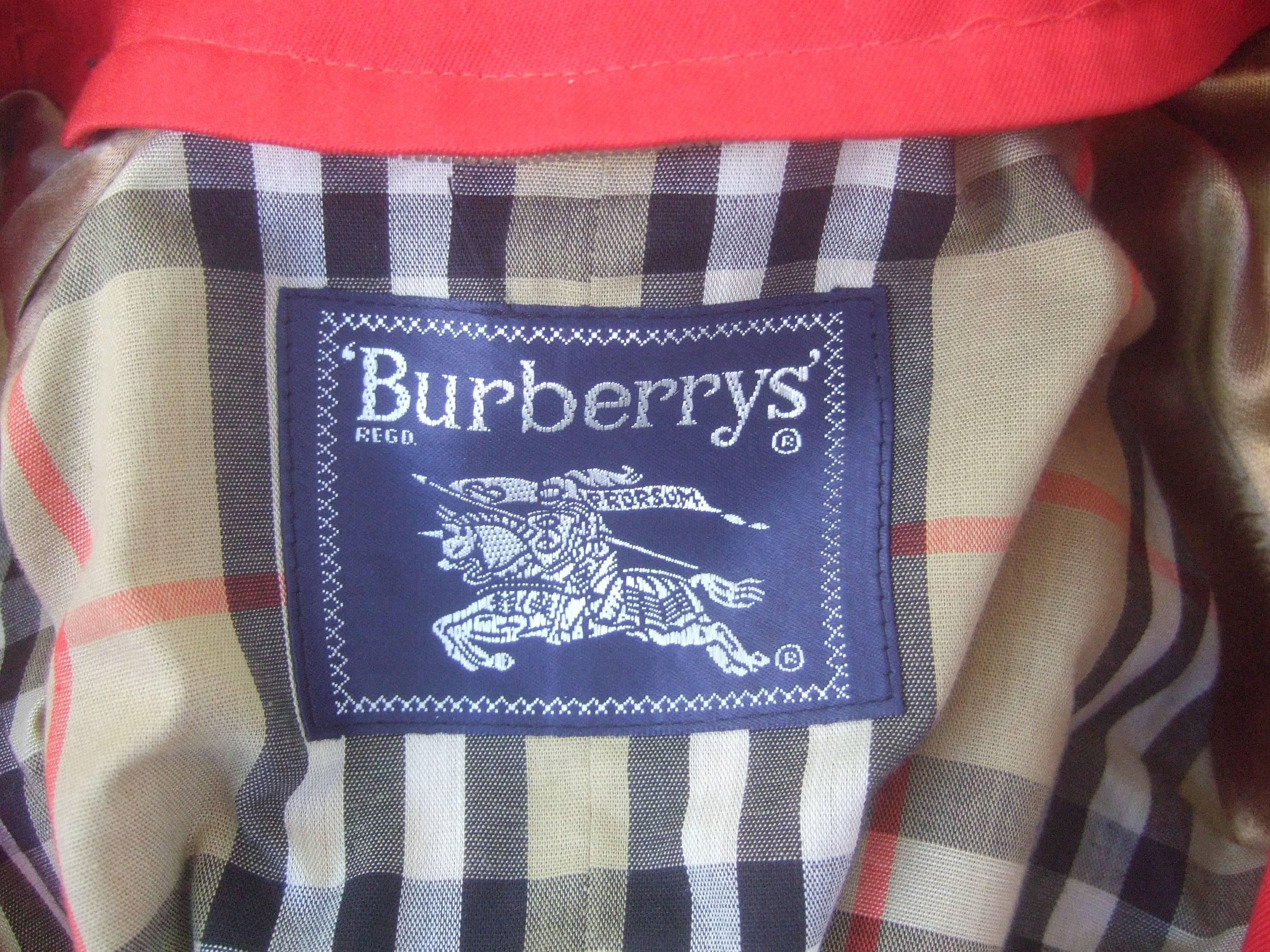 Burberry's Cherry Red Nova Plaid Trench Coat c 1990s 5