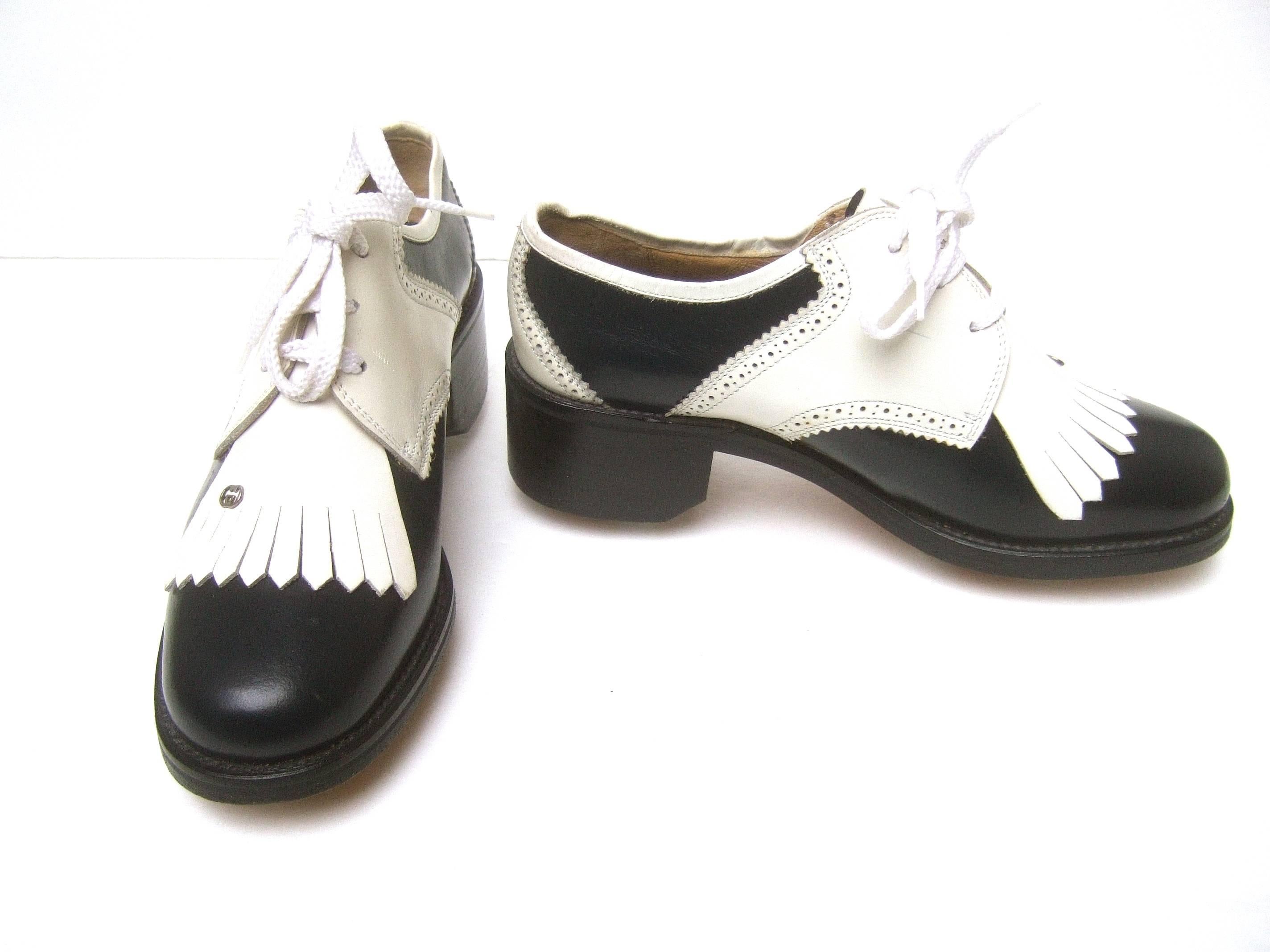 Black Gucci Womens Rare Leather Brogue Golf Shoes c 1980s