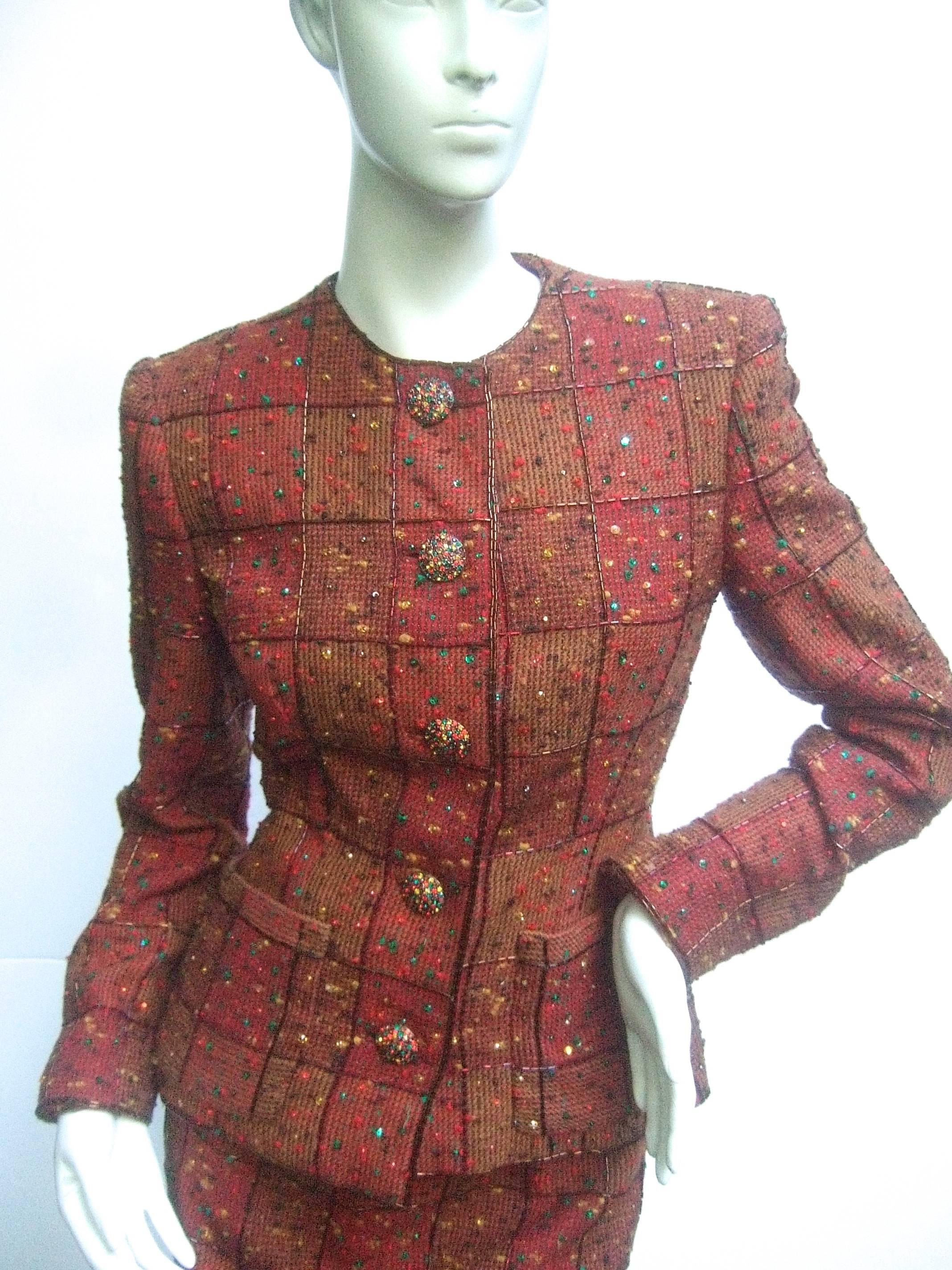 Brown Oscar de la Renta Stunning Beaded Wool Skirt Suit 