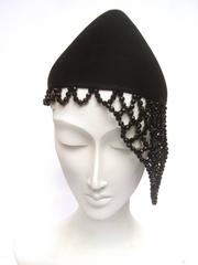 Henri Bendel Avant Garde Black Beaded Conical Hat c 1990