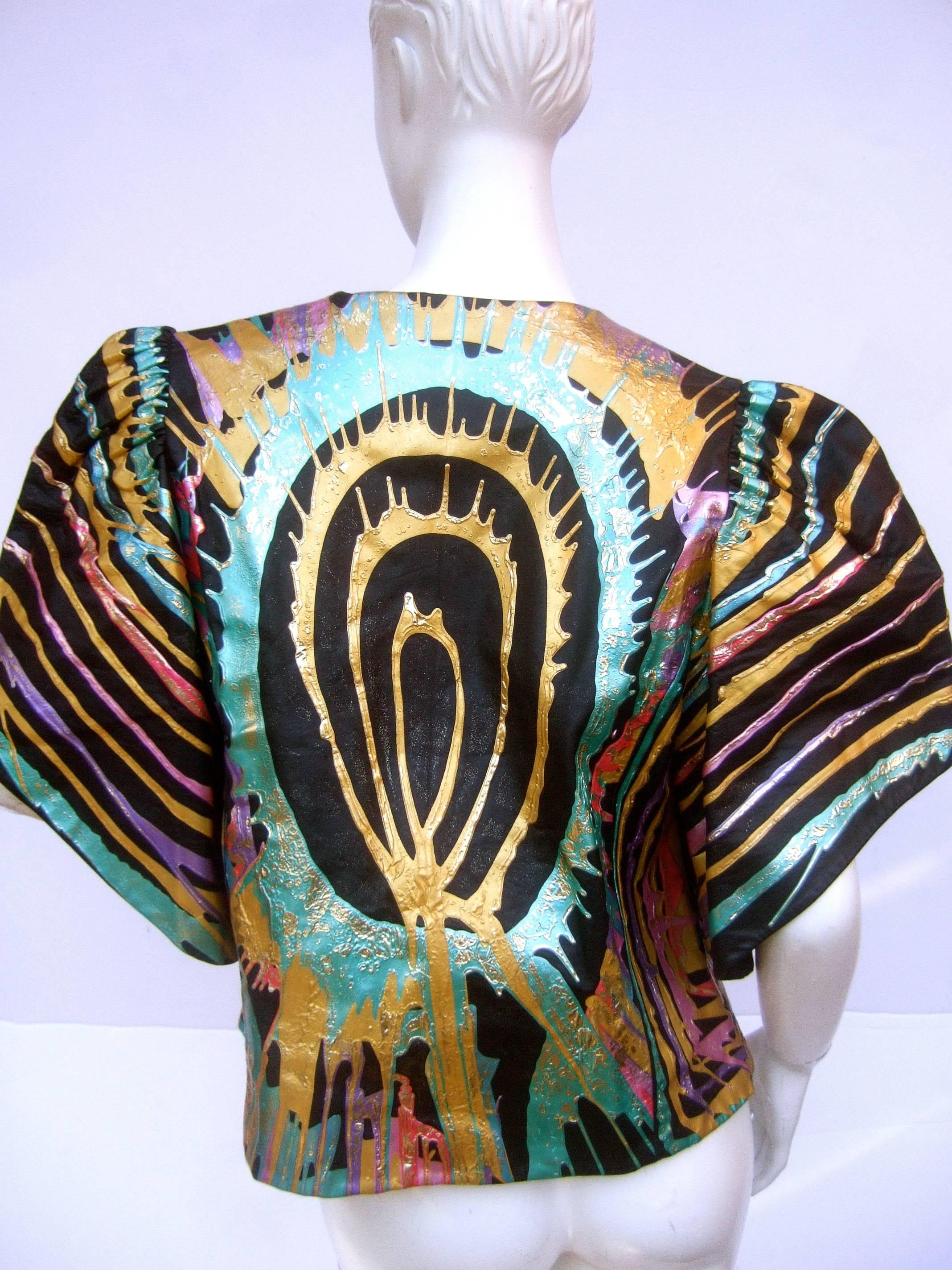 Edgy Artisan Leather Metallic Hand Painted Jacket c 1980 3