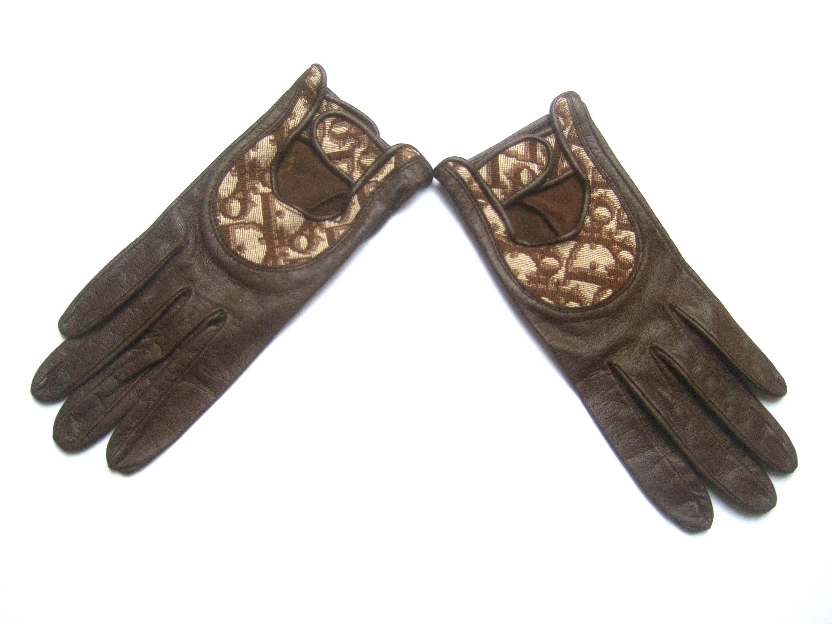Gray Christian Dior Chocolate Brown Leather Driving Gloves c 1970s