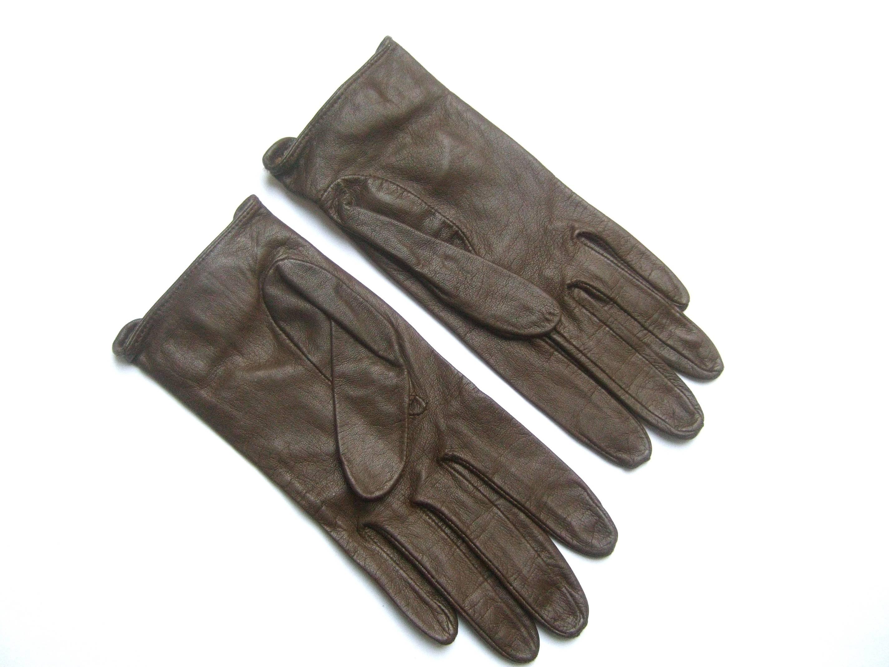 Christian Dior Chocolate Brown Leather Driving Gloves c 1970s 3