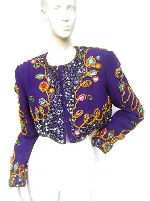 Spectacular Jewel Encrusted Violet Silk Bolero Jacket c 1980s at 1stDibs