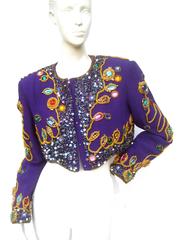 Spectacular Jewel Encrusted Violet Silk Bolero Jacket c 1980s