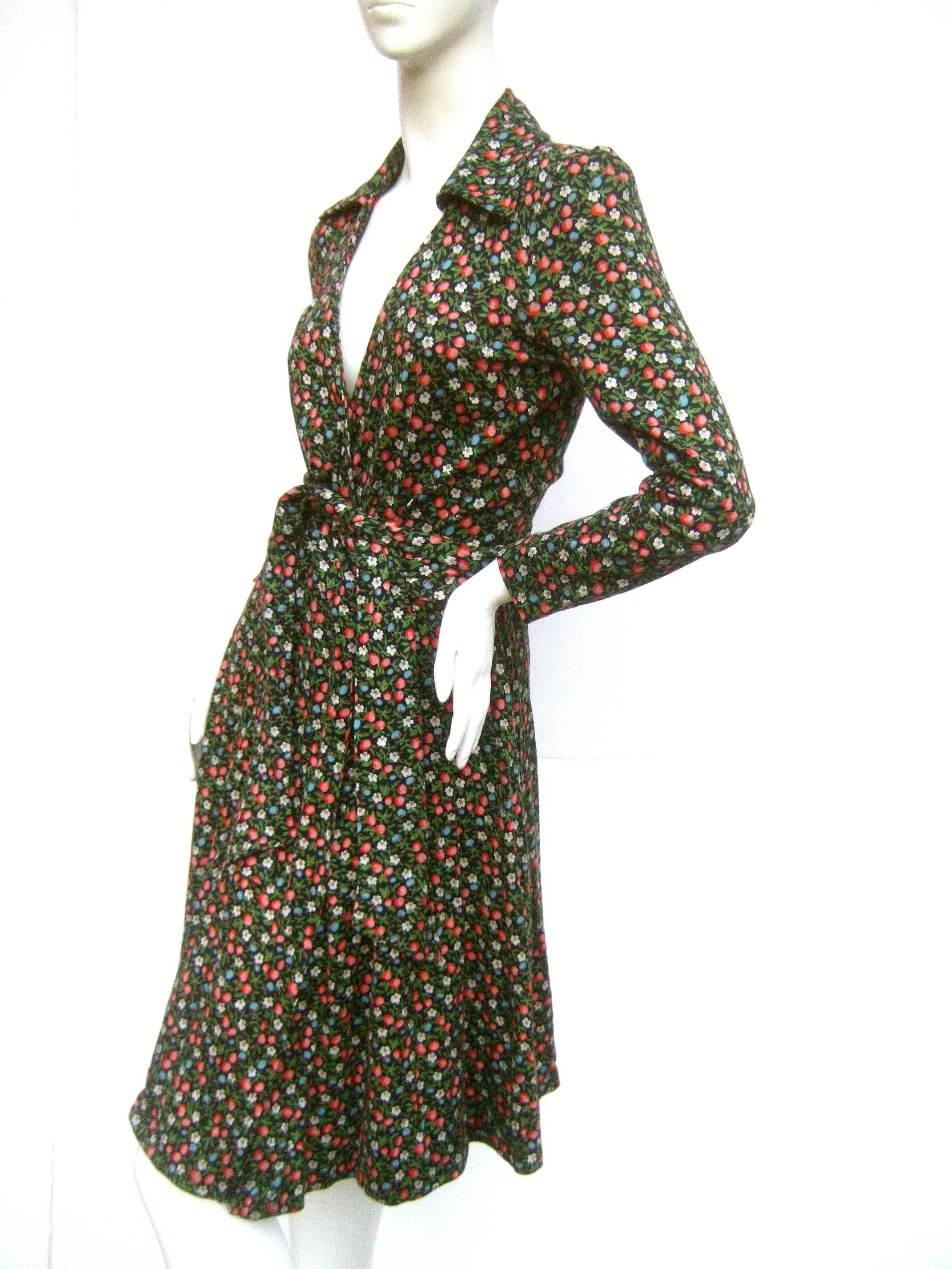 Diane von Furstenberg Iconic Floral Print Italian Wrap Dress c 1970s 1