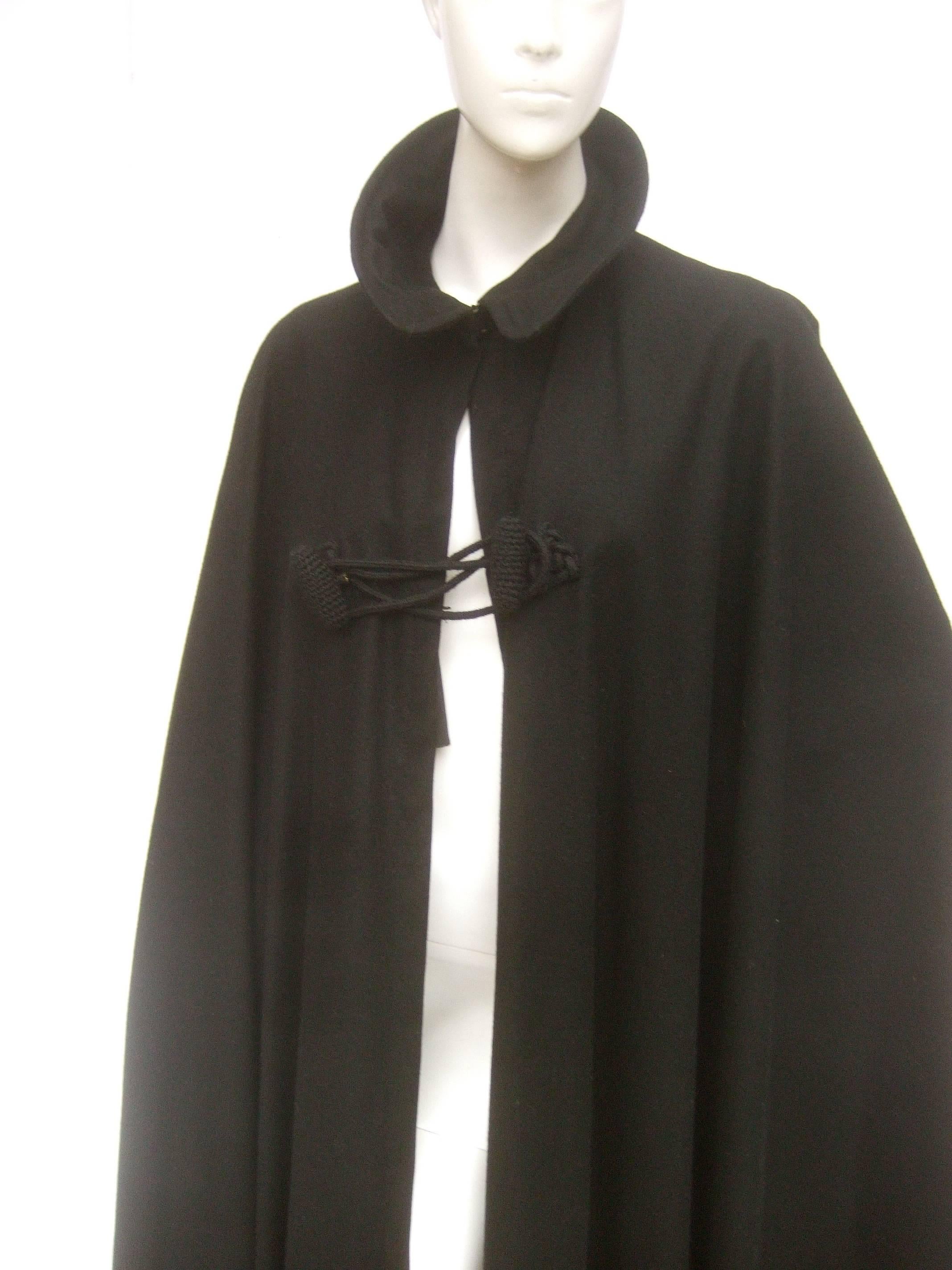 Dramatic Long Black Sweeping Wool Cape Fifth Avenue NY c 1960 1