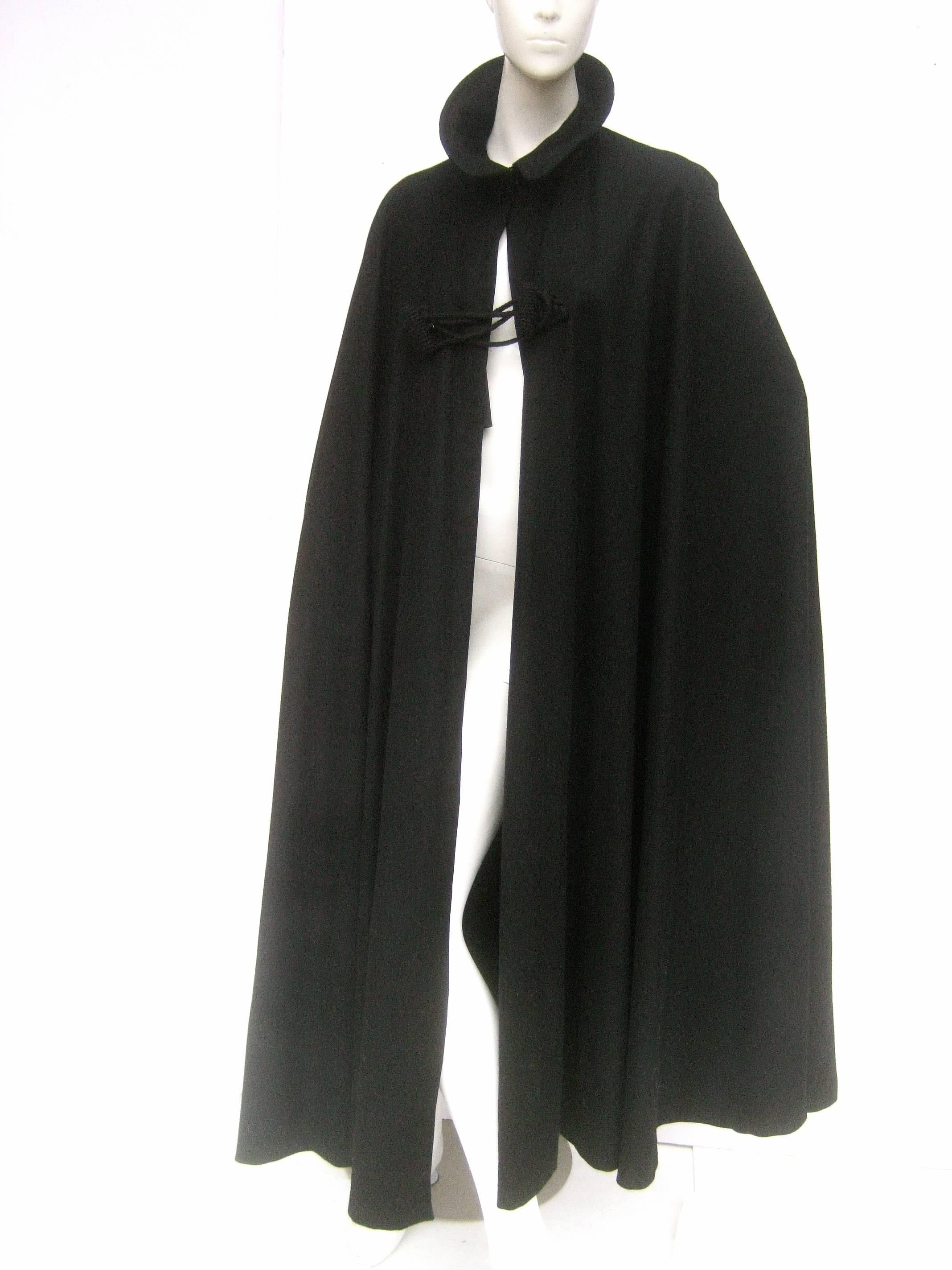 Dramatic Long Black Sweeping Wool Cape Fifth Avenue NY c 1960 2