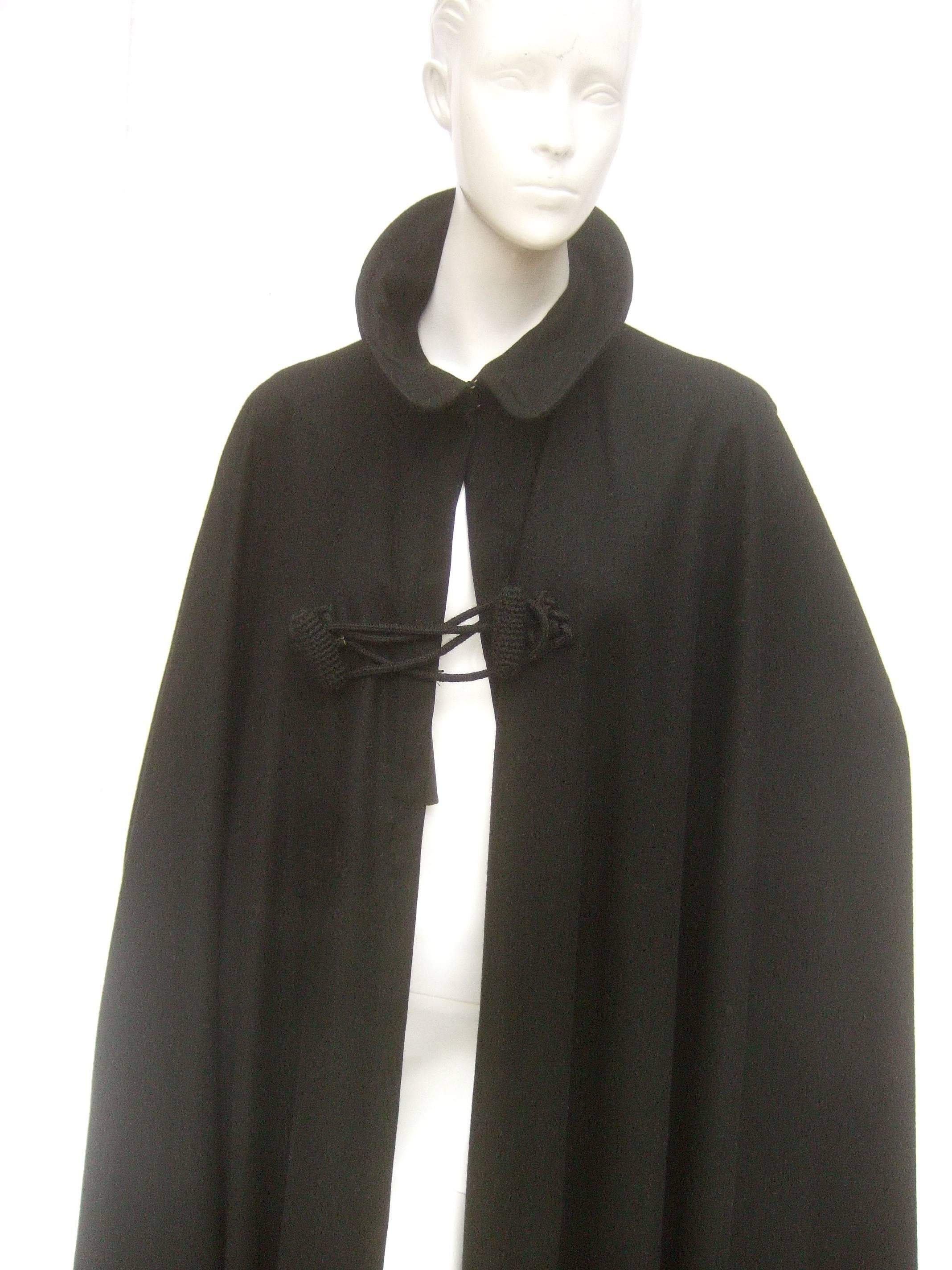 Dramatic Long Black Sweeping Wool Cape Fifth Avenue NY c 1960 4