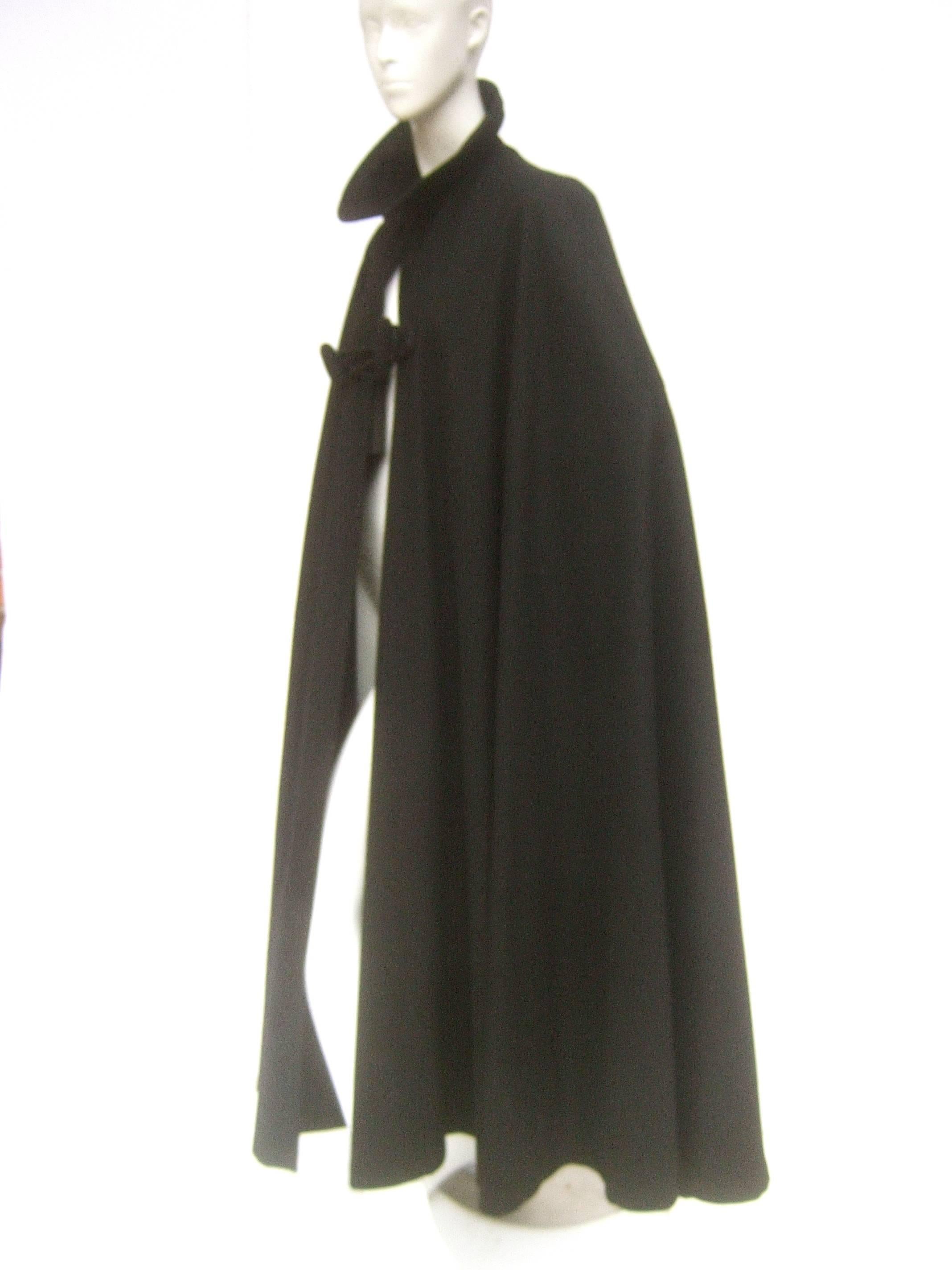 Women's Dramatic Long Black Sweeping Wool Cape Fifth Avenue NY c 1960