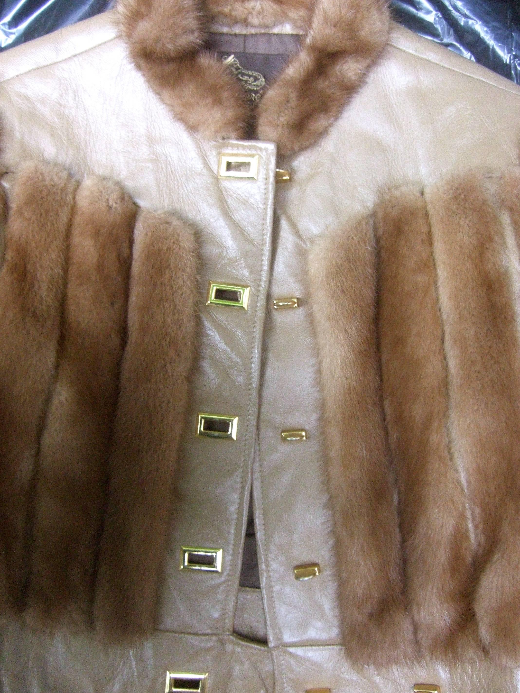 Women's Sale Mink & Leather Eisenhower Style Cropped Jacket c 1970s 