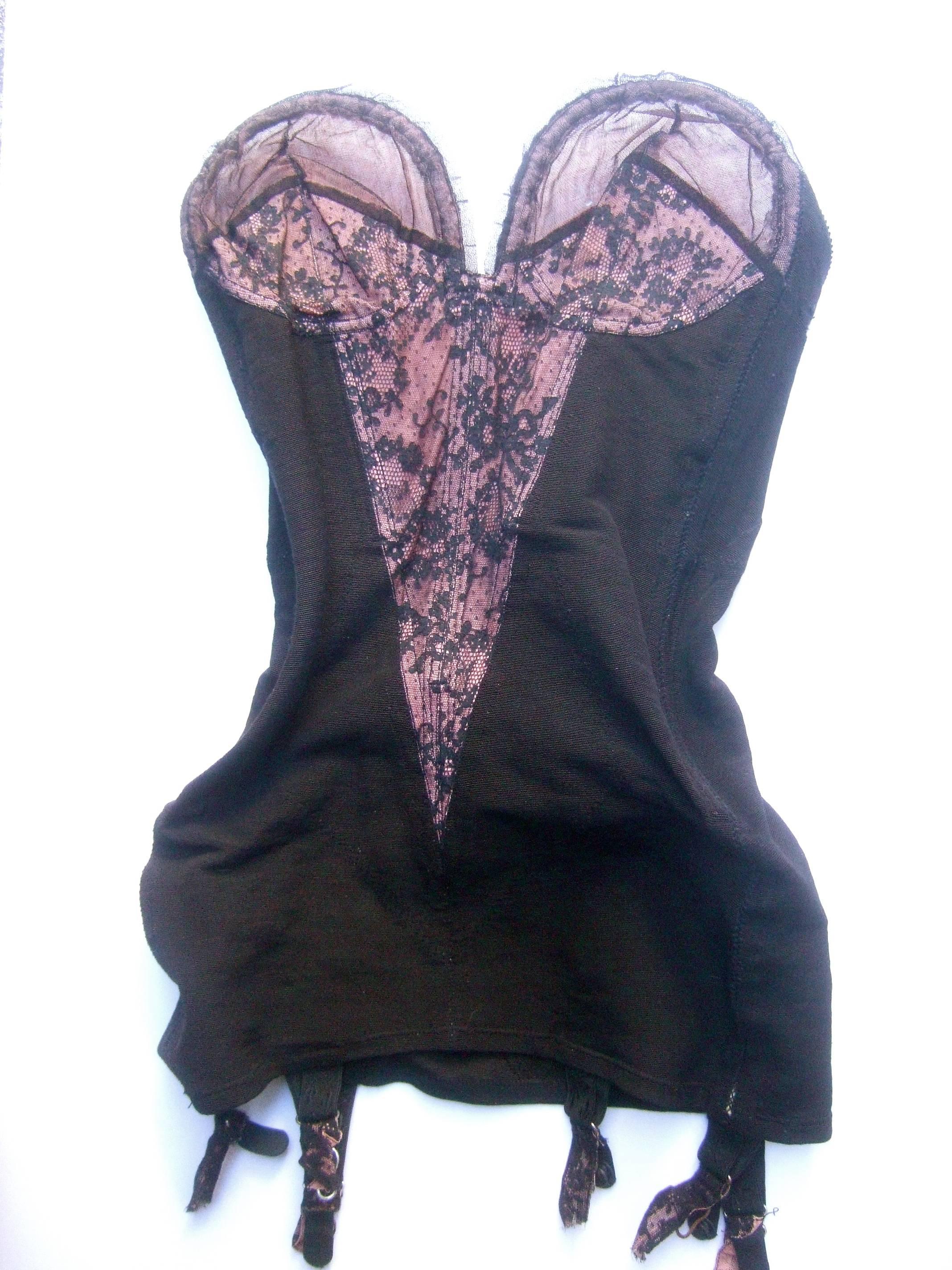 Saks Fifth Avenue Sexy Black Lace Merry Widow Girdle c 1950s 1