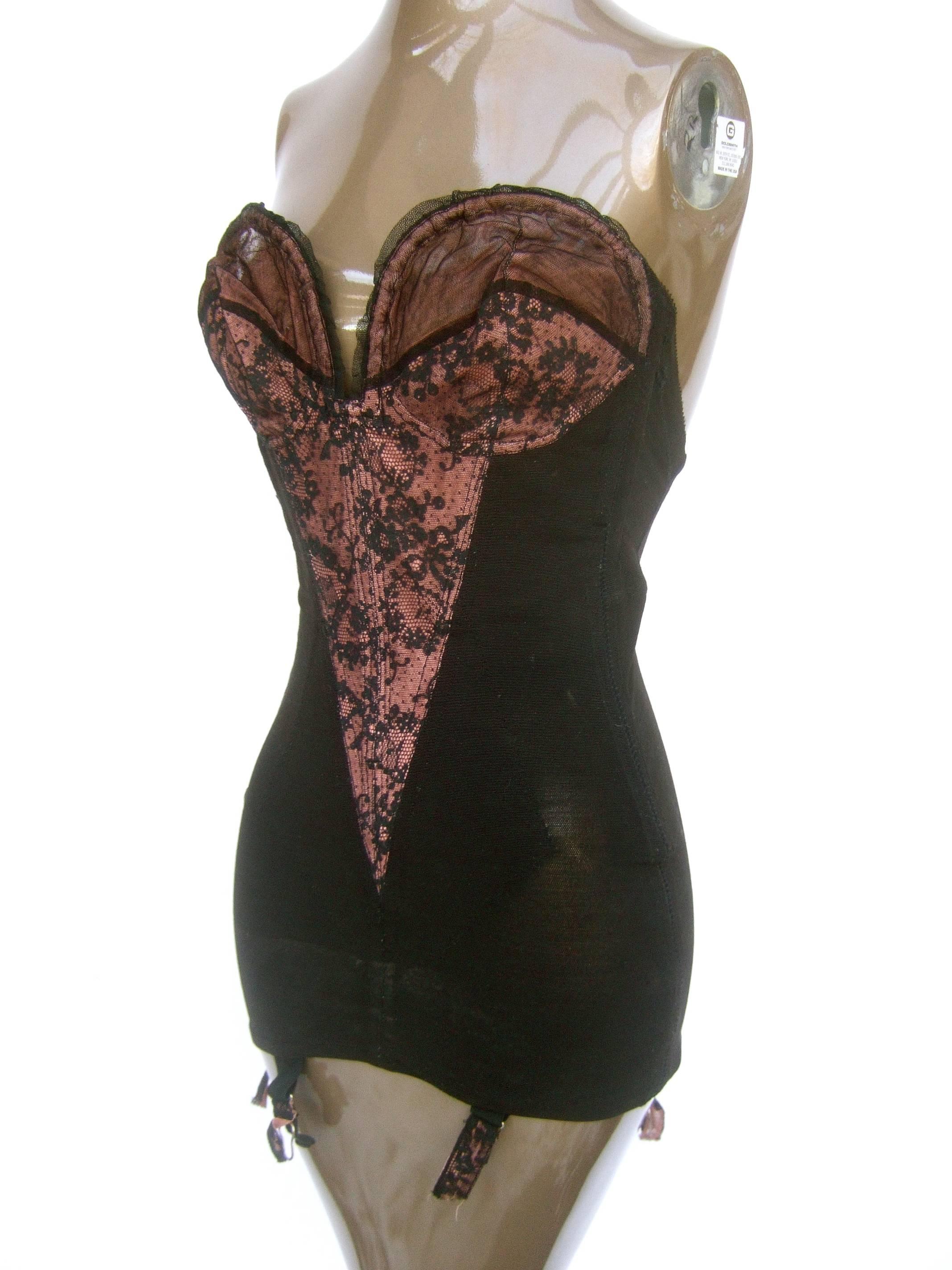 Saks Fifth Avenue Sexy Black Lace Merry Widow Girdle c 1950s 2