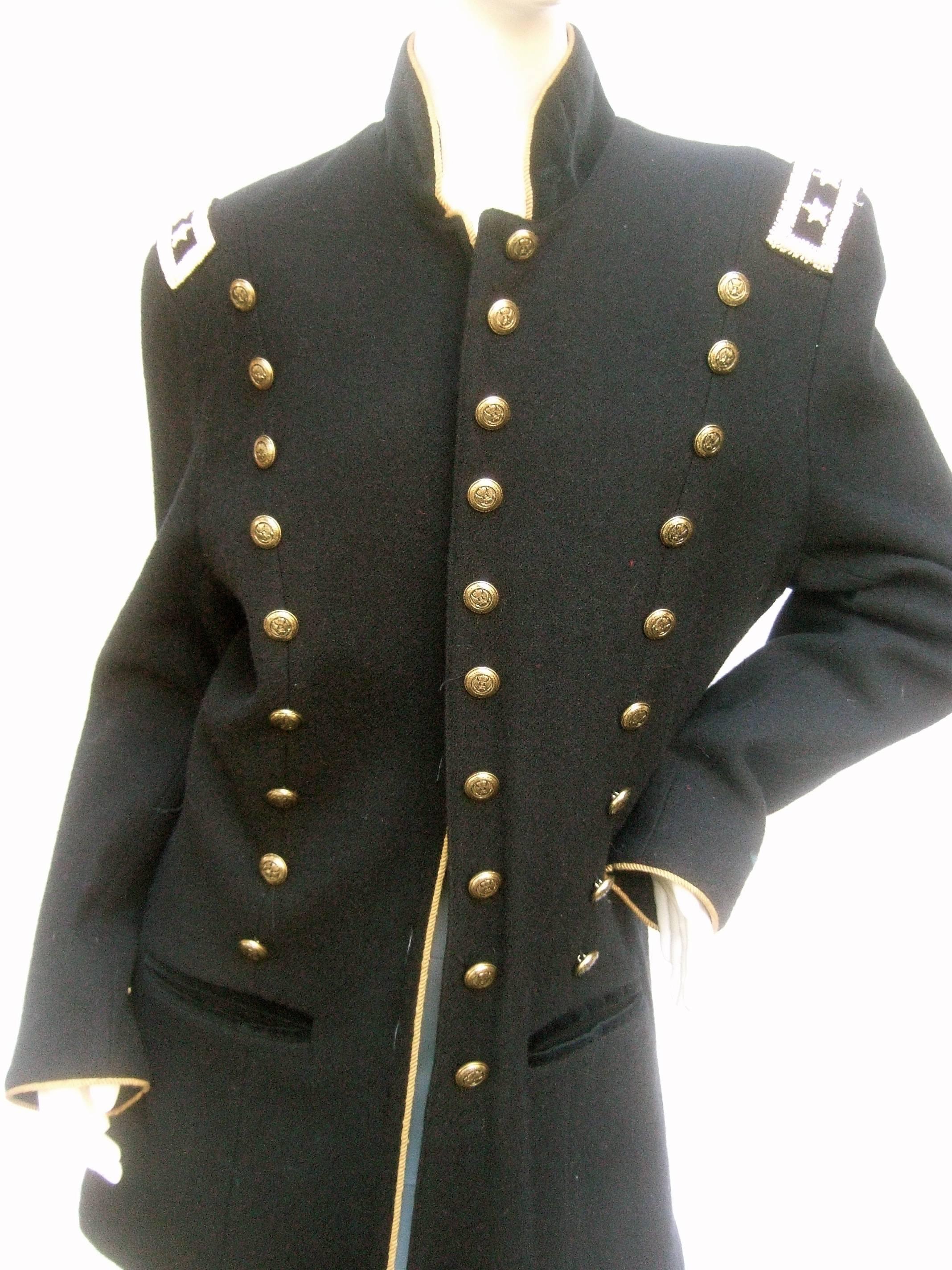 Black Wool Women's Military Style Jacket  In Excellent Condition In University City, MO