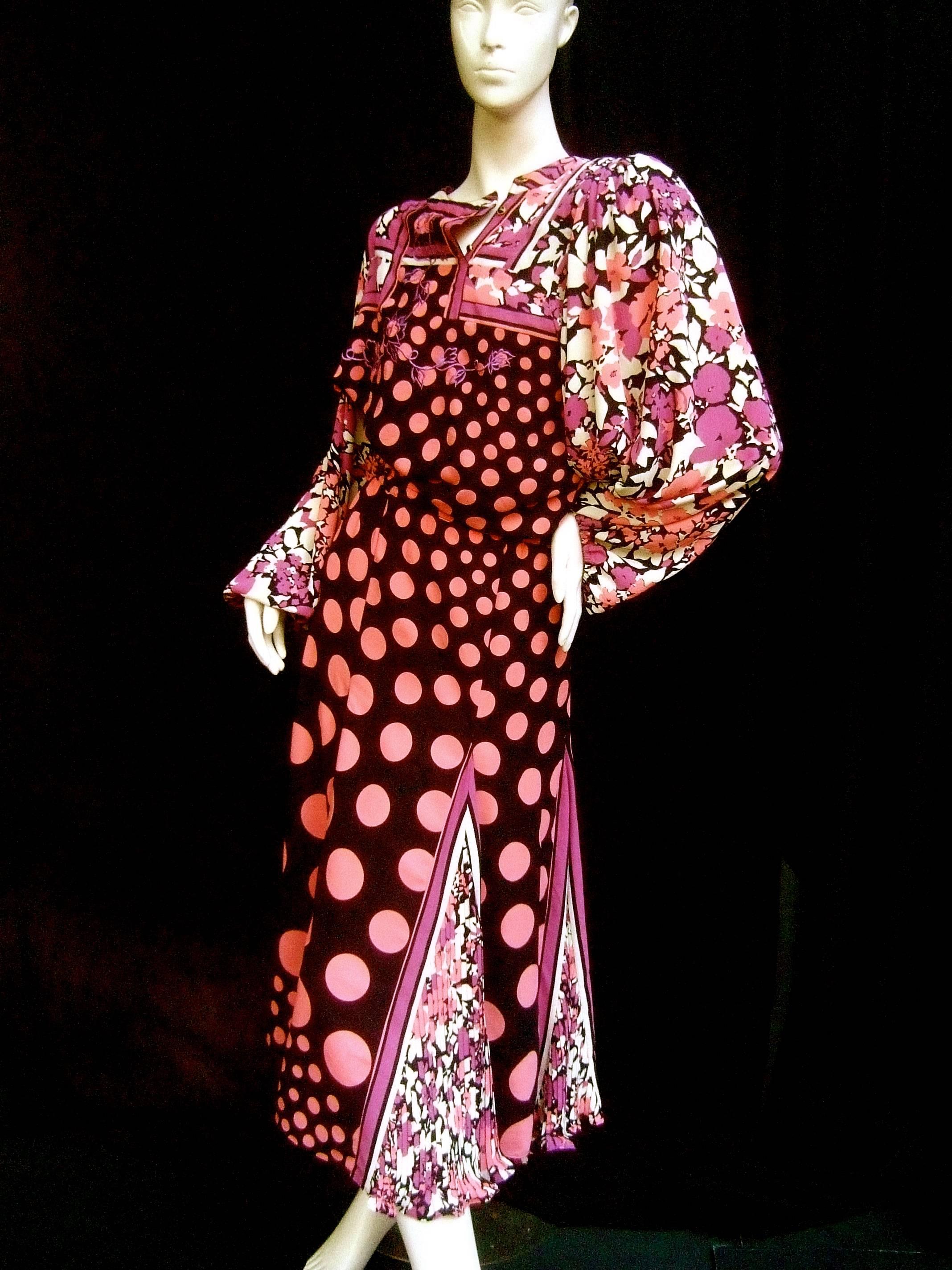 Diane Fres Pastel Print Blouse Skirt Ensemble c 1980s 1