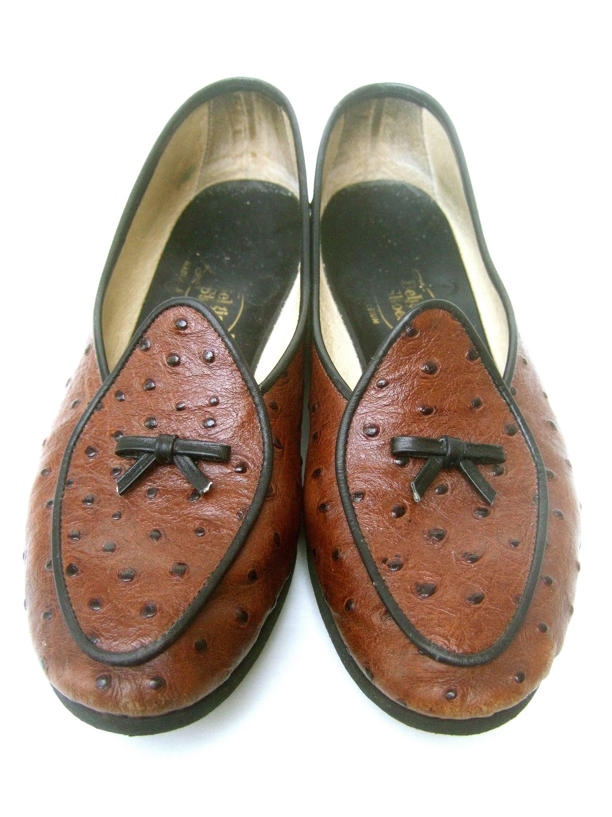 Women's Belgian Classic Brown Ostrich Leather Loafers ca 1980s