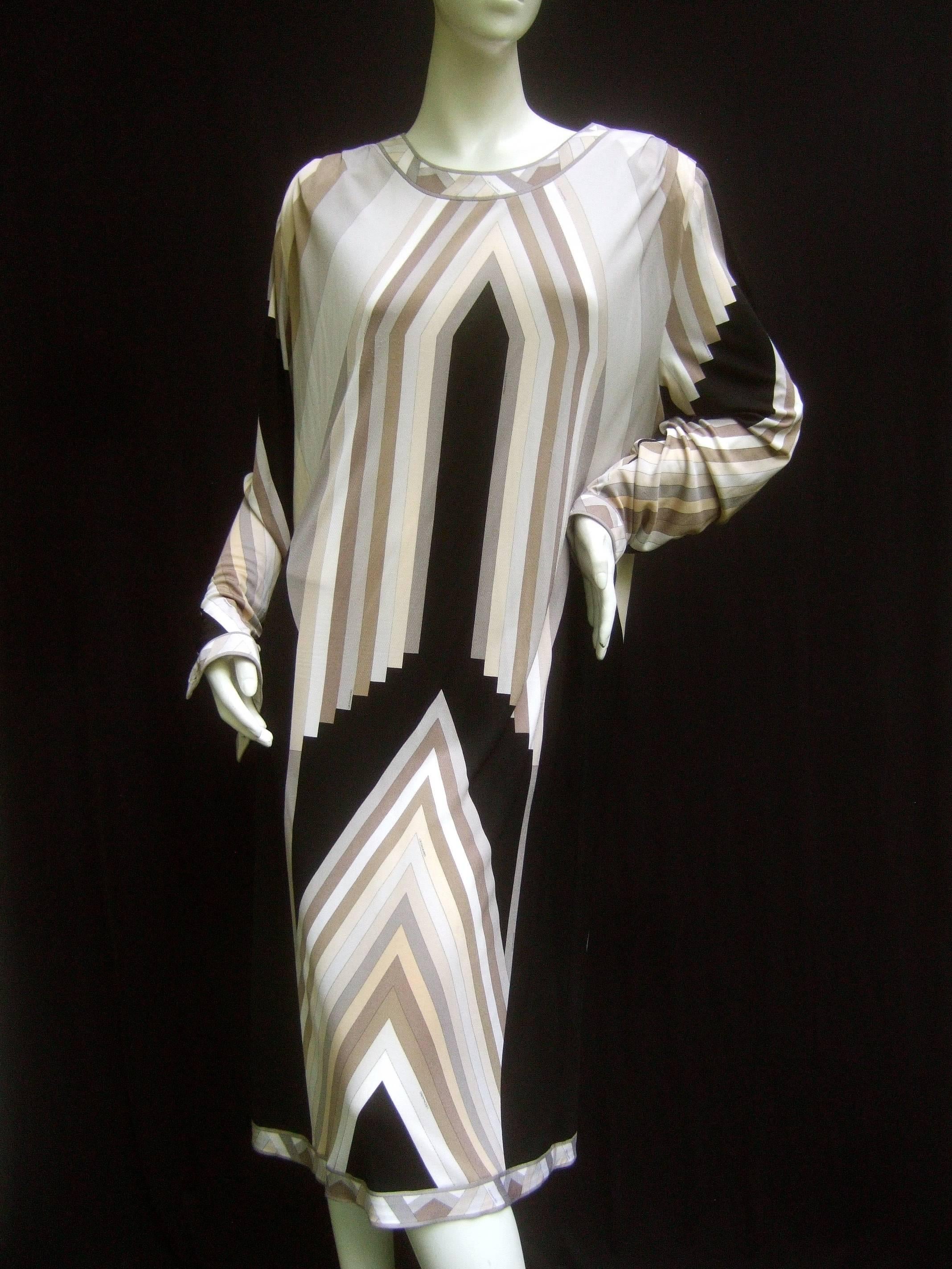 Leonard Paris Silk Jersey Architectural Print Dress c 1990 2