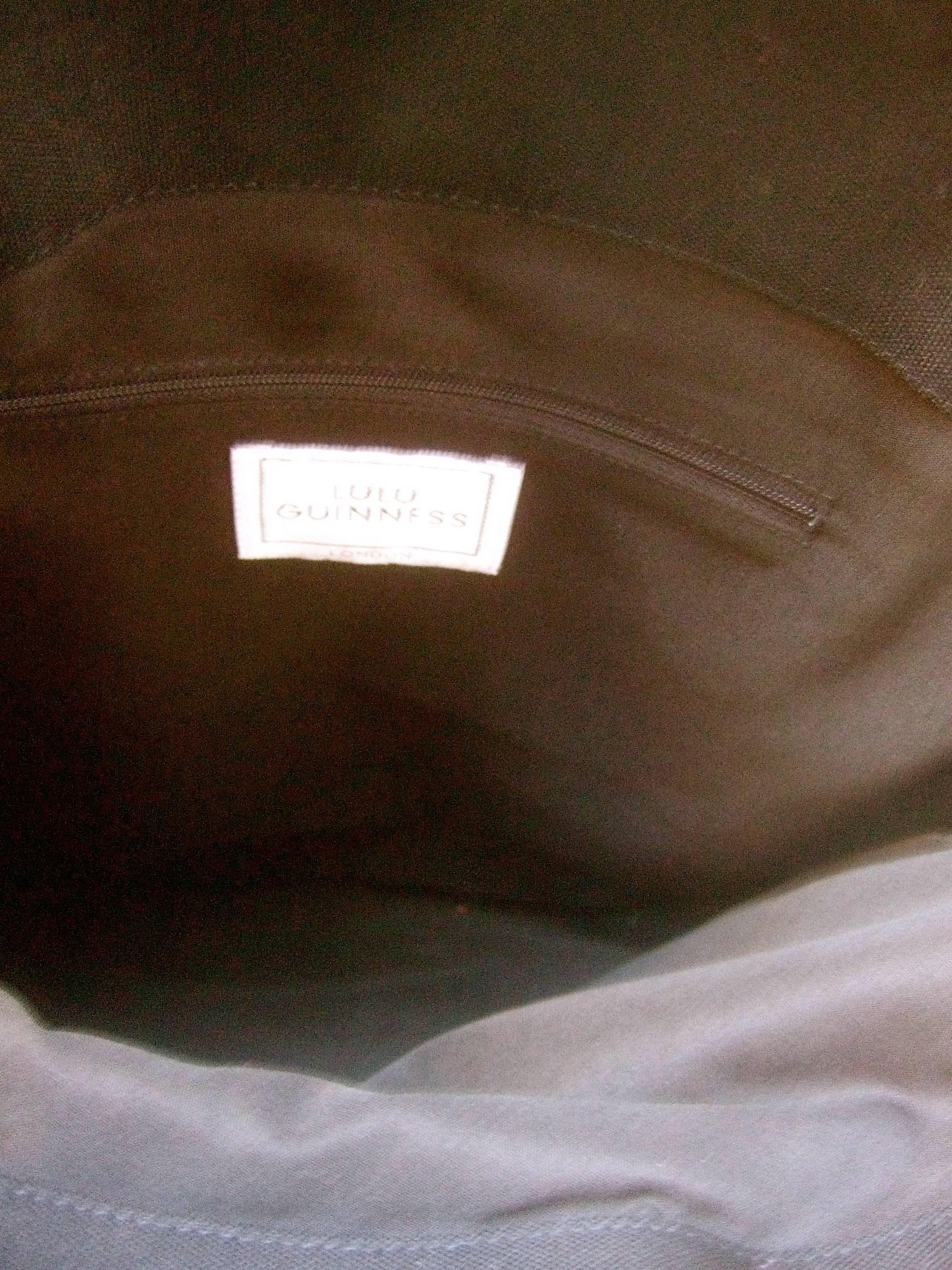 Lulu Guinness London Whimsical Canvas Straw Tote Bag In Excellent Condition For Sale In University City, MO