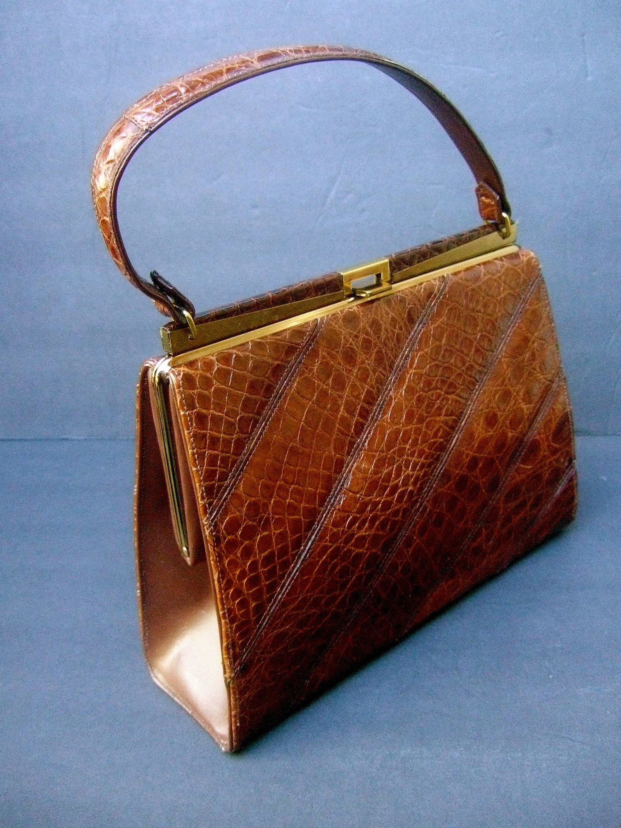 Chic Genuine Brown Alligator Handbag ca 1960  1