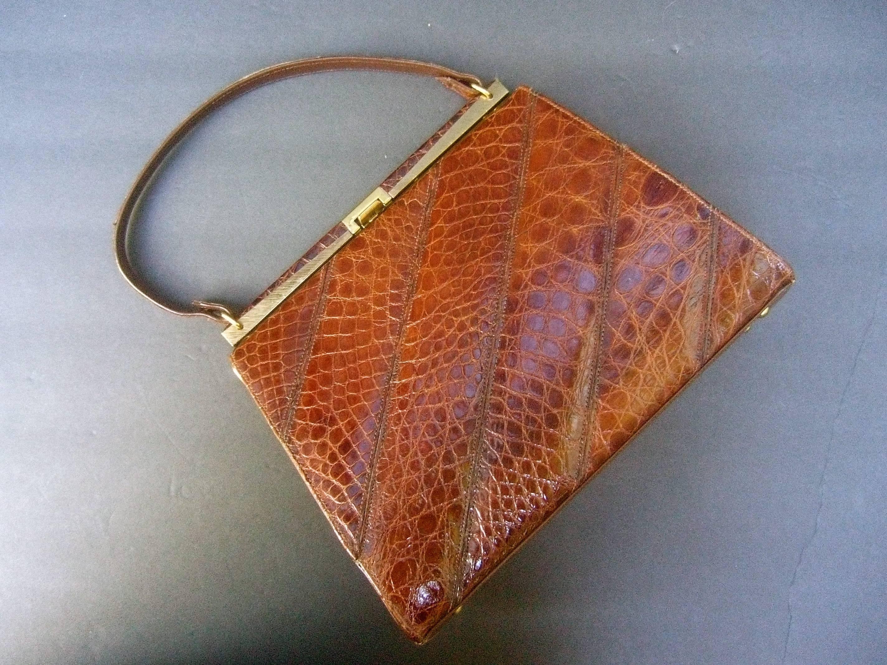 Chic Genuine Brown Alligator Handbag ca 1960  2