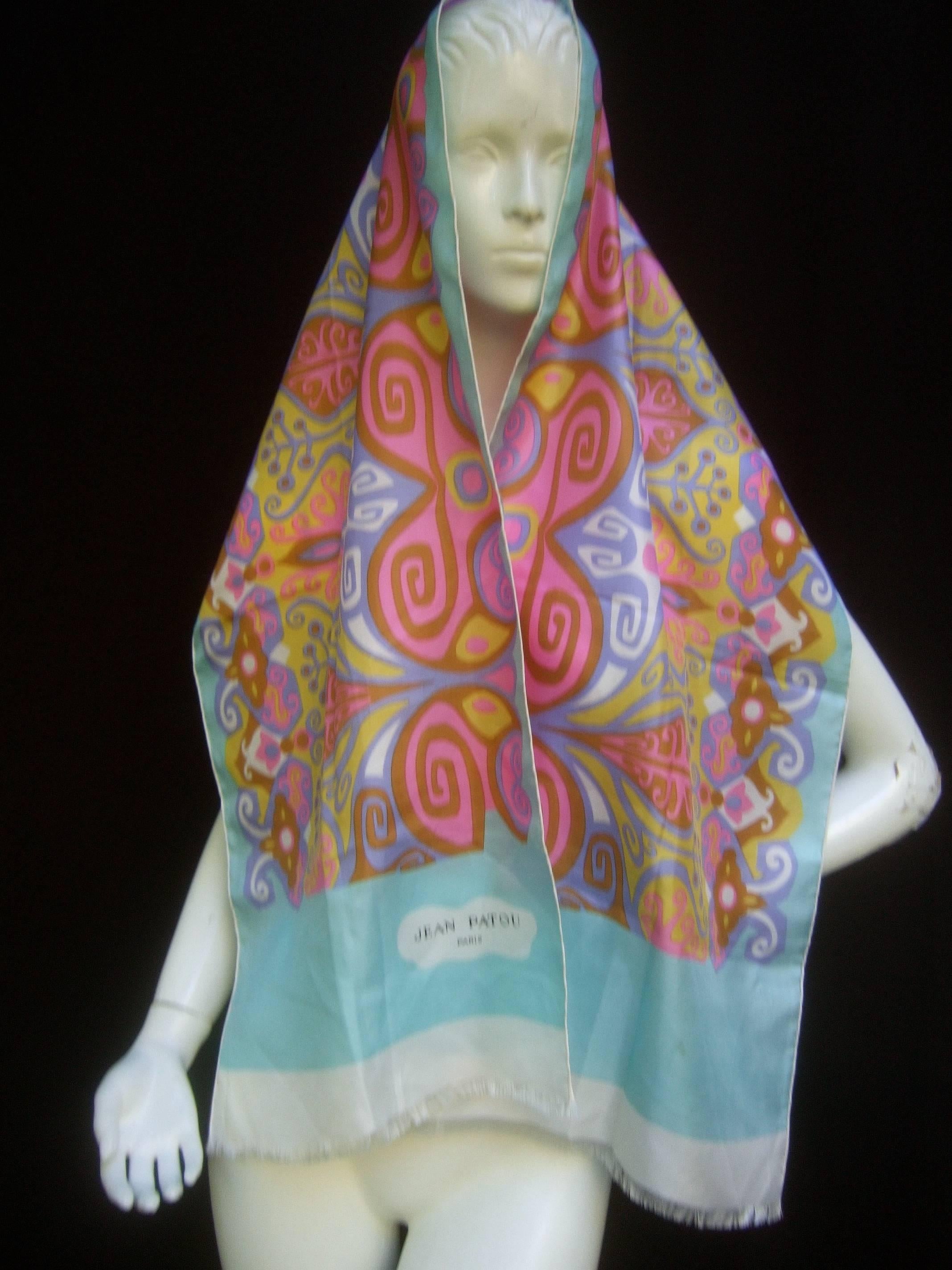 Women's Jean Patou Paris Vibrant Pastel Silk Oblong Scarf c 1970
