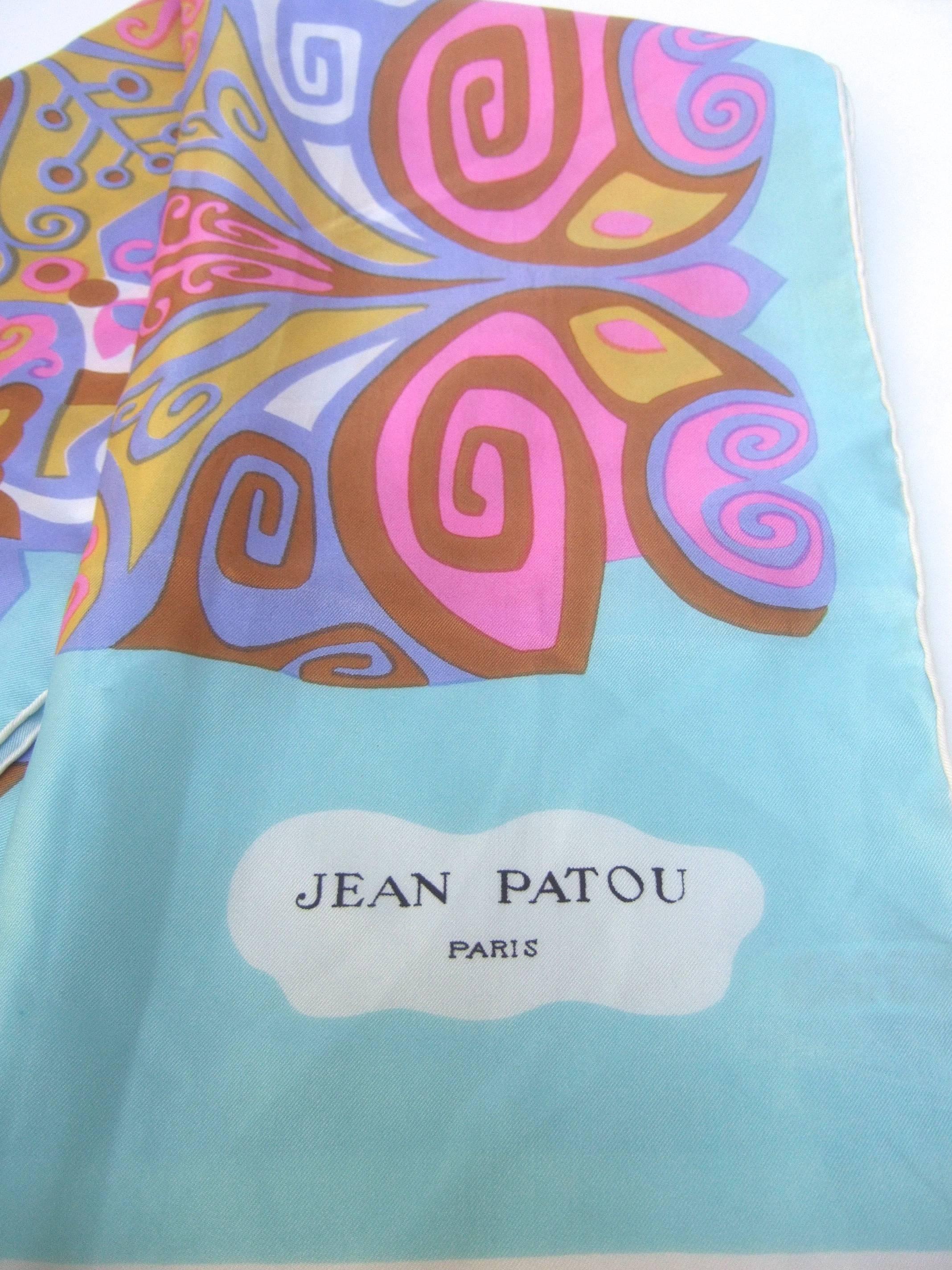 Jean Patou Paris Vibrant Pastel Silk Oblong Scarf c 1970 1