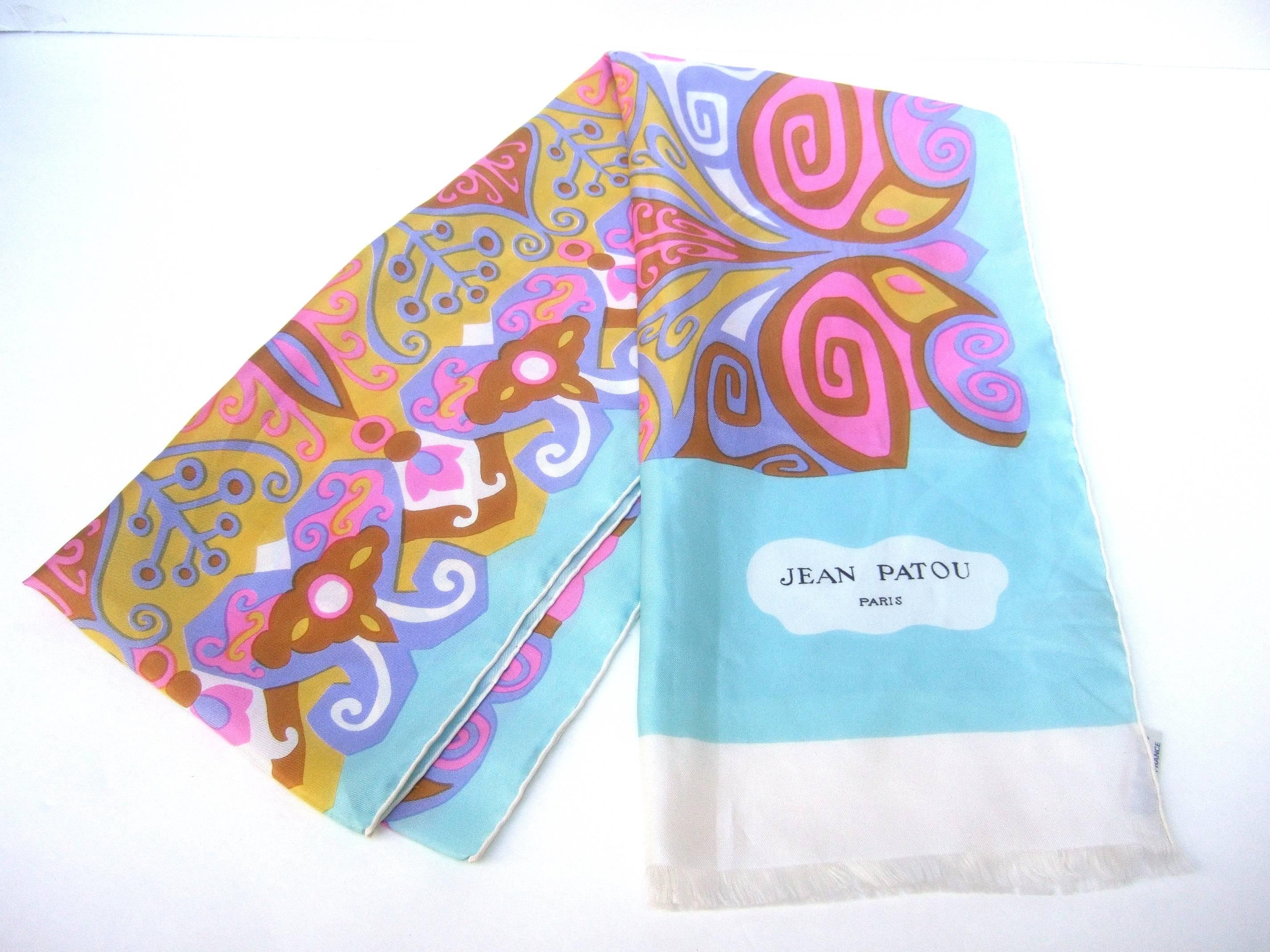 Jean Patou Paris Vibrant Pastel Silk Oblong Scarf c 1970 2