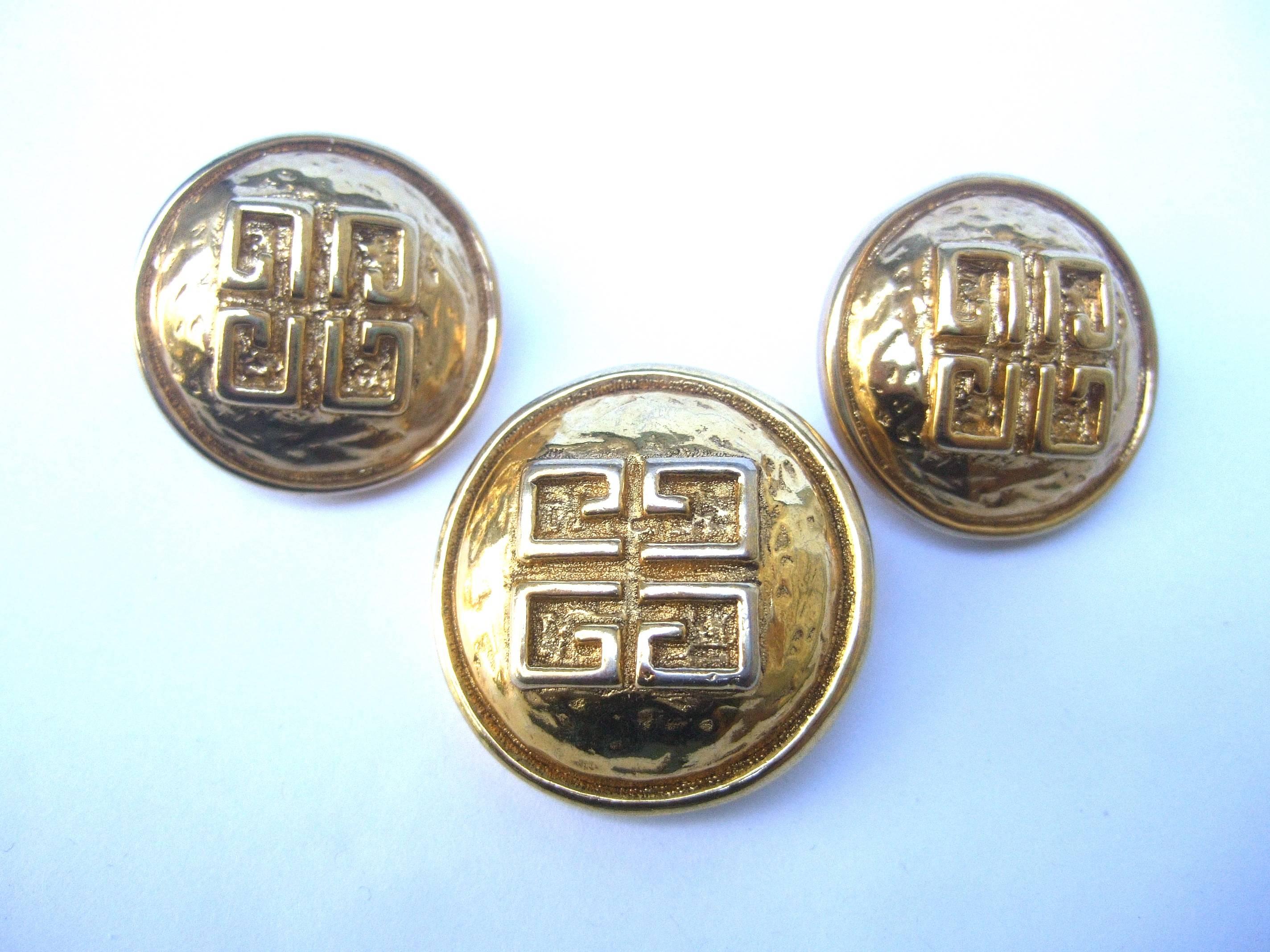 Givenchy France Gilt Metal Brooch & Earrings ca 1980s 2