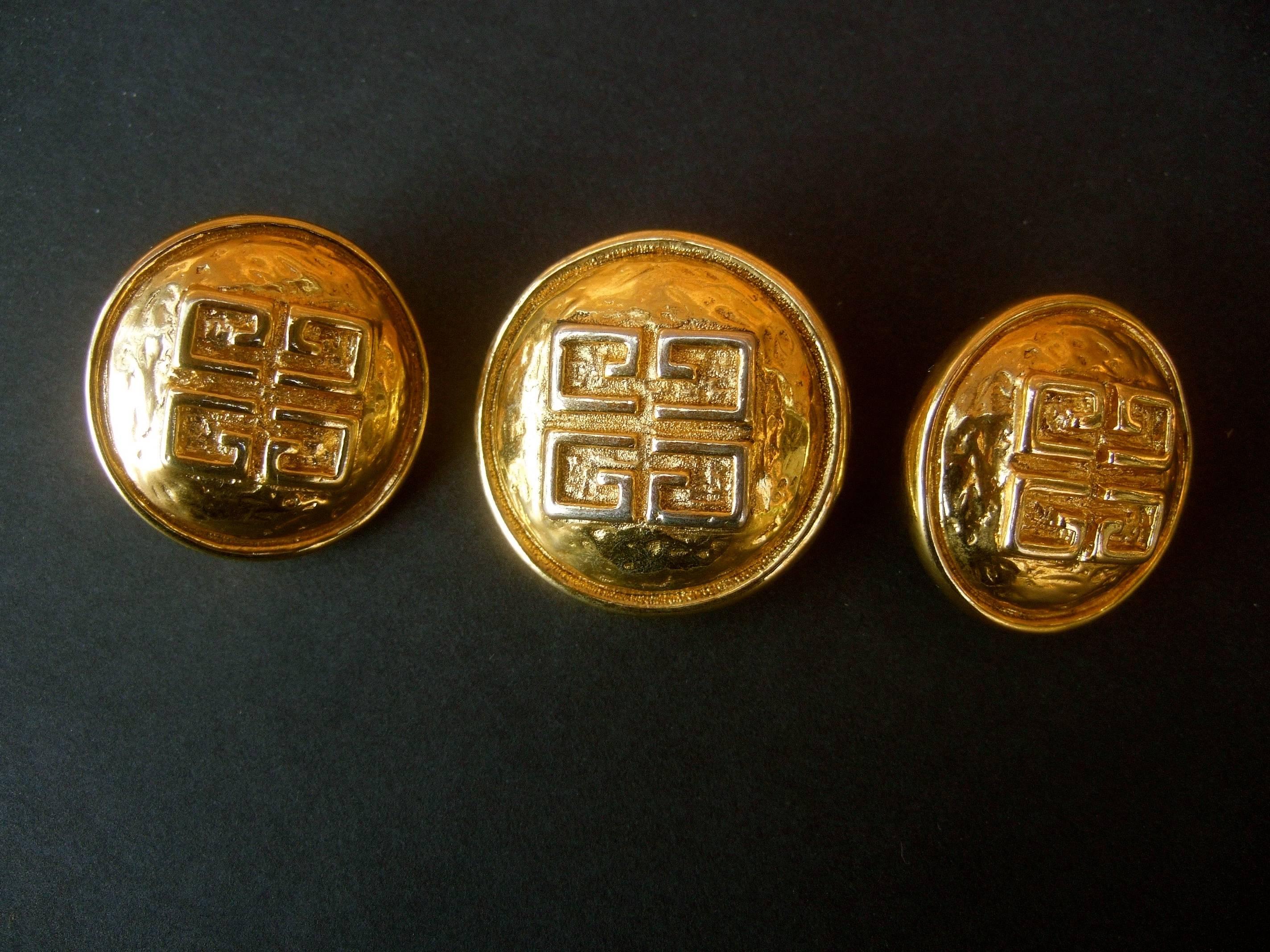 Givenchy France Gilt Metal Brooch & Earrings ca 1980s 3