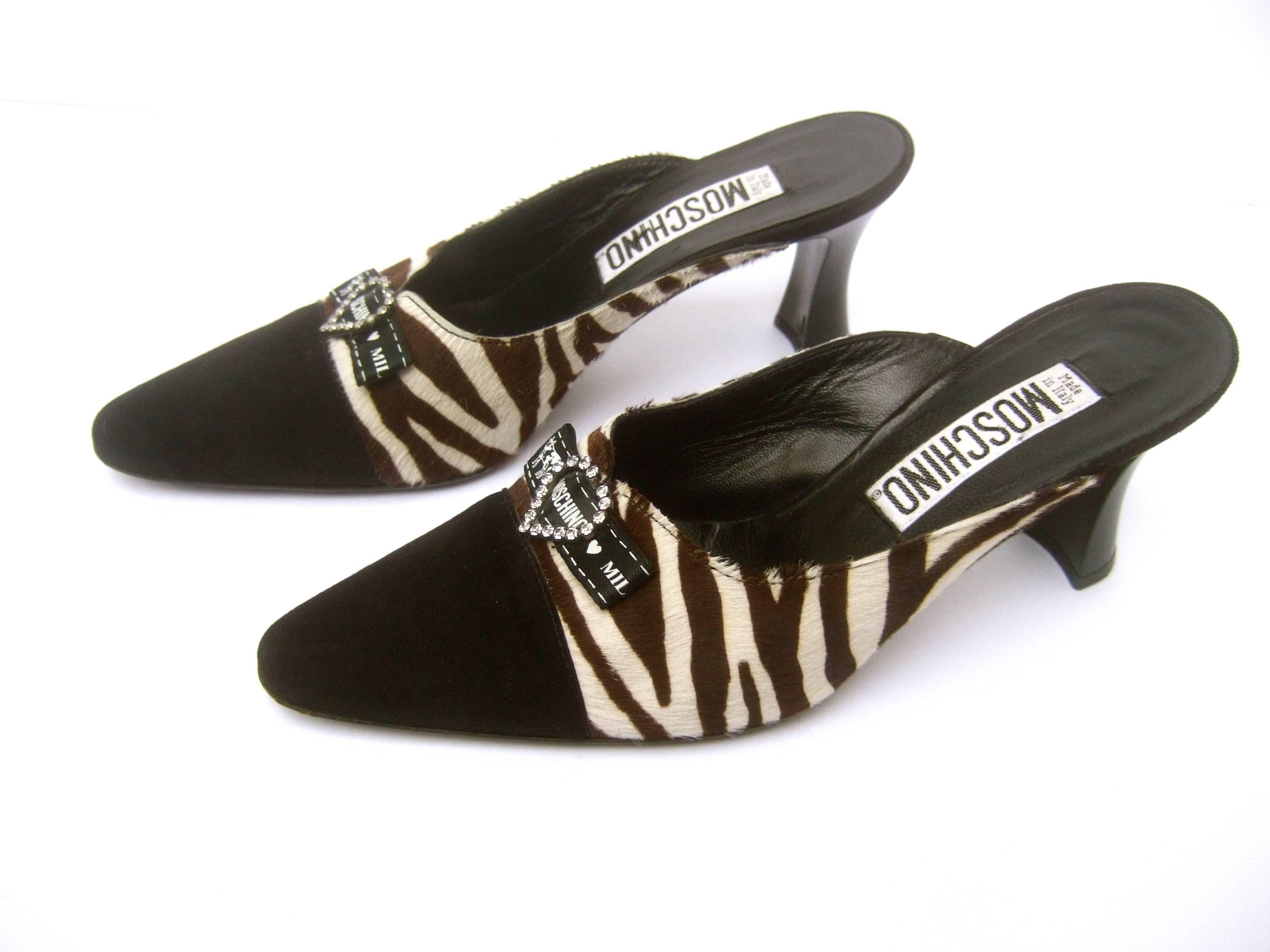 Black Reserved Sale Pending for Monique Moschino Italy Zebra Print Pony Hair Mules 