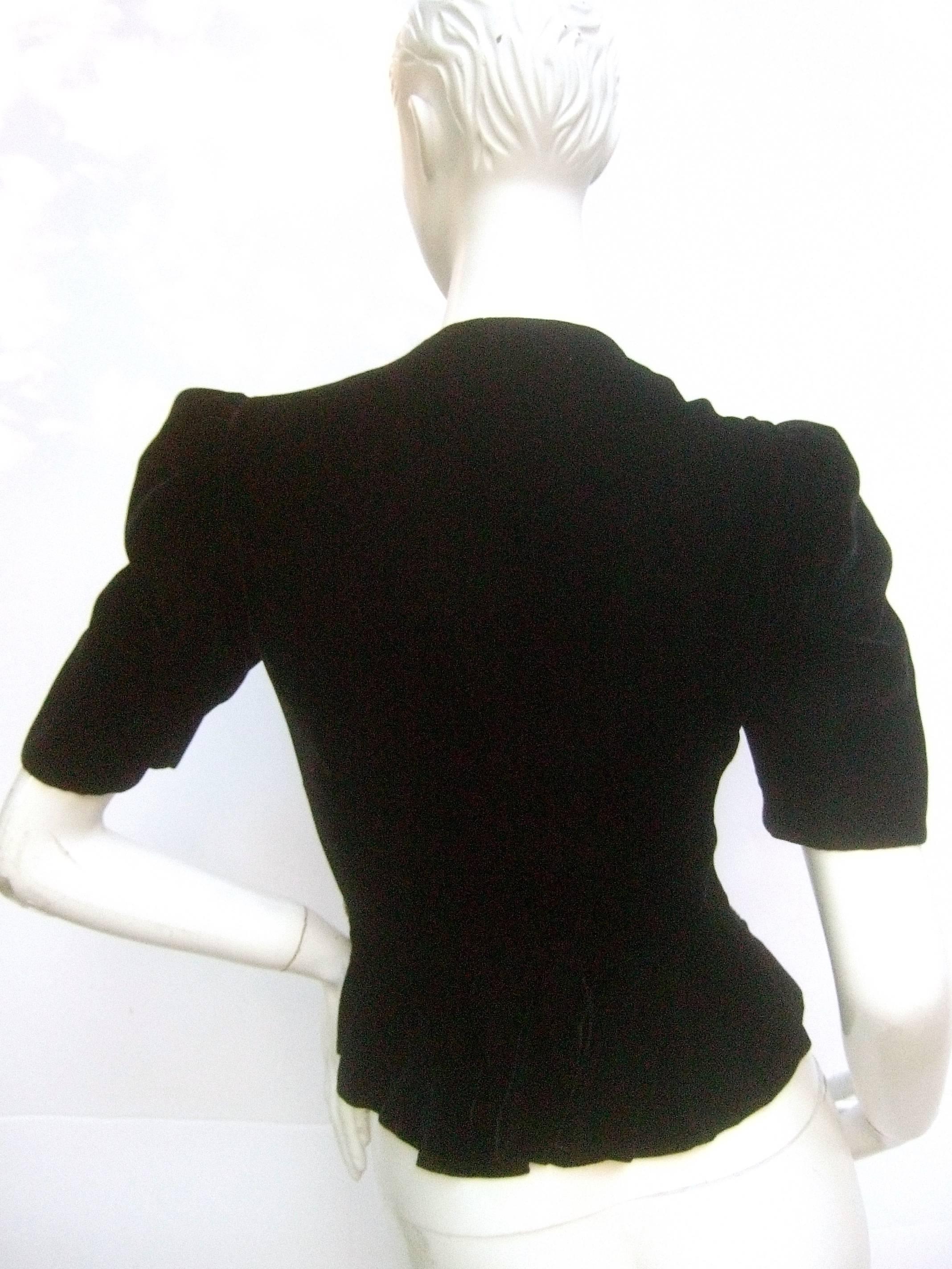 Saks Fifth Avenue Black Silk Velvet Grommet Jacket ca 1960  1