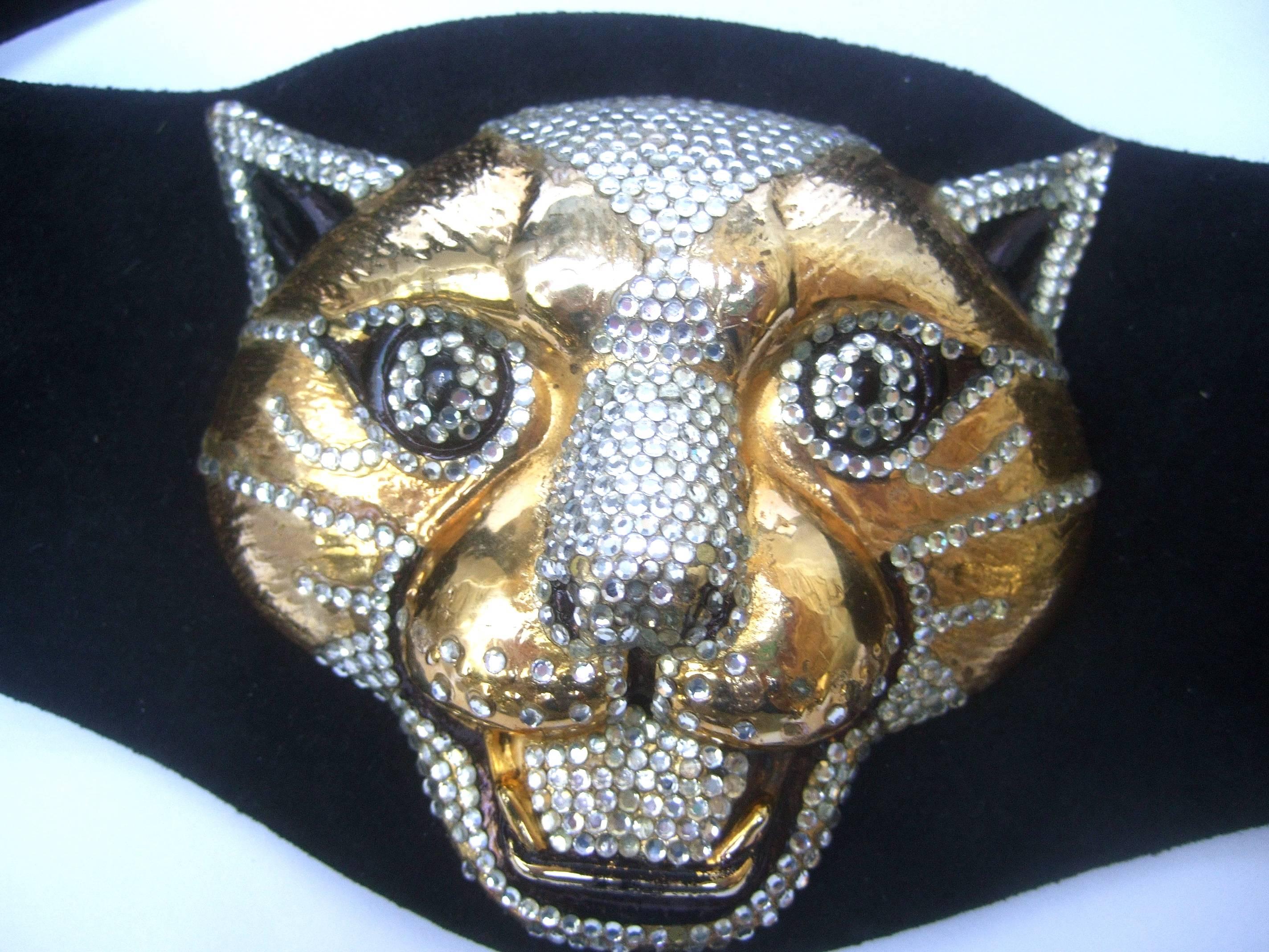 Spectacular Massive Jeweled Suede Panther Buckle Belt c 1970 For Sale 1