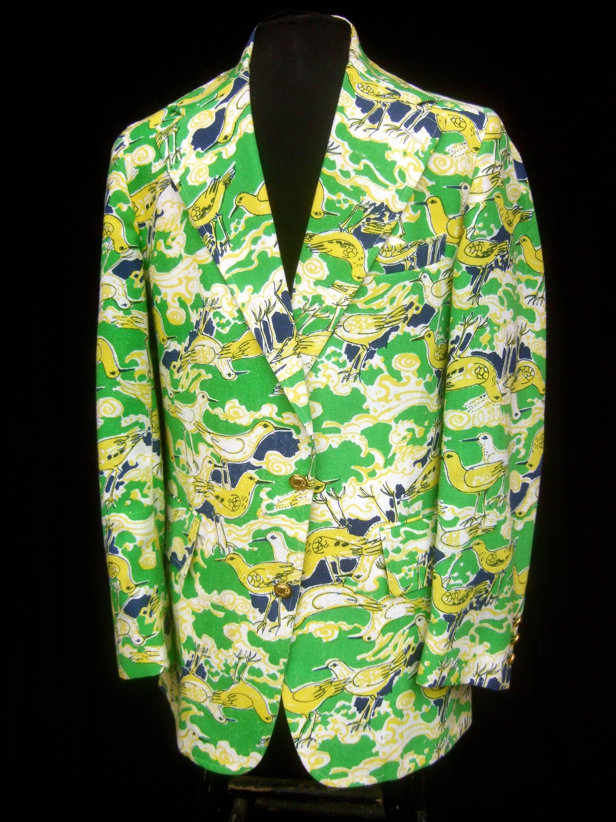 Lilly Pulitzer Men's Whimsical Seagull Print Jacket ca 1970 In Excellent Condition In University City, MO