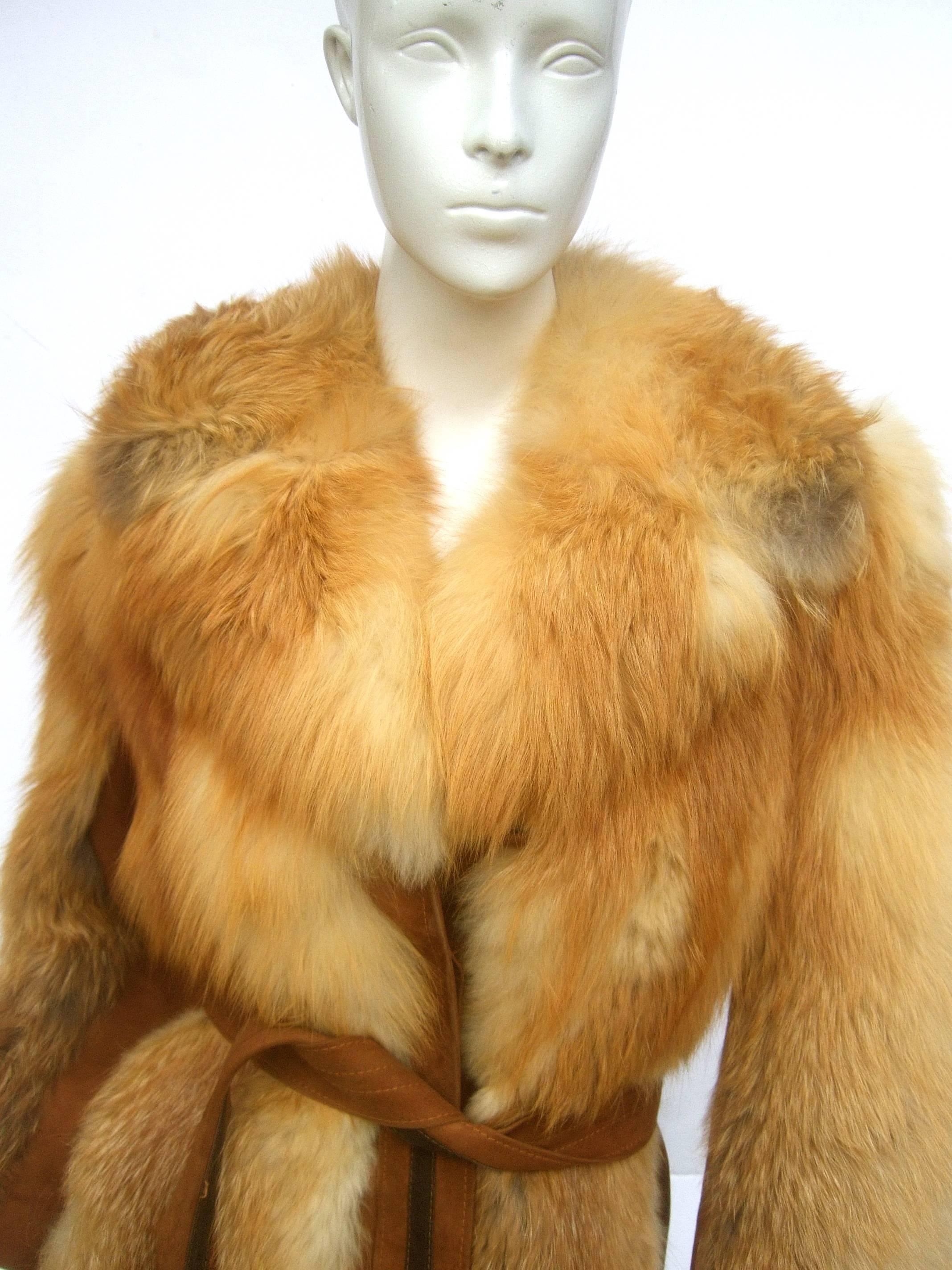 Brown Revillon Paris Plush Fox Fur Belted Jacket ca 1970 