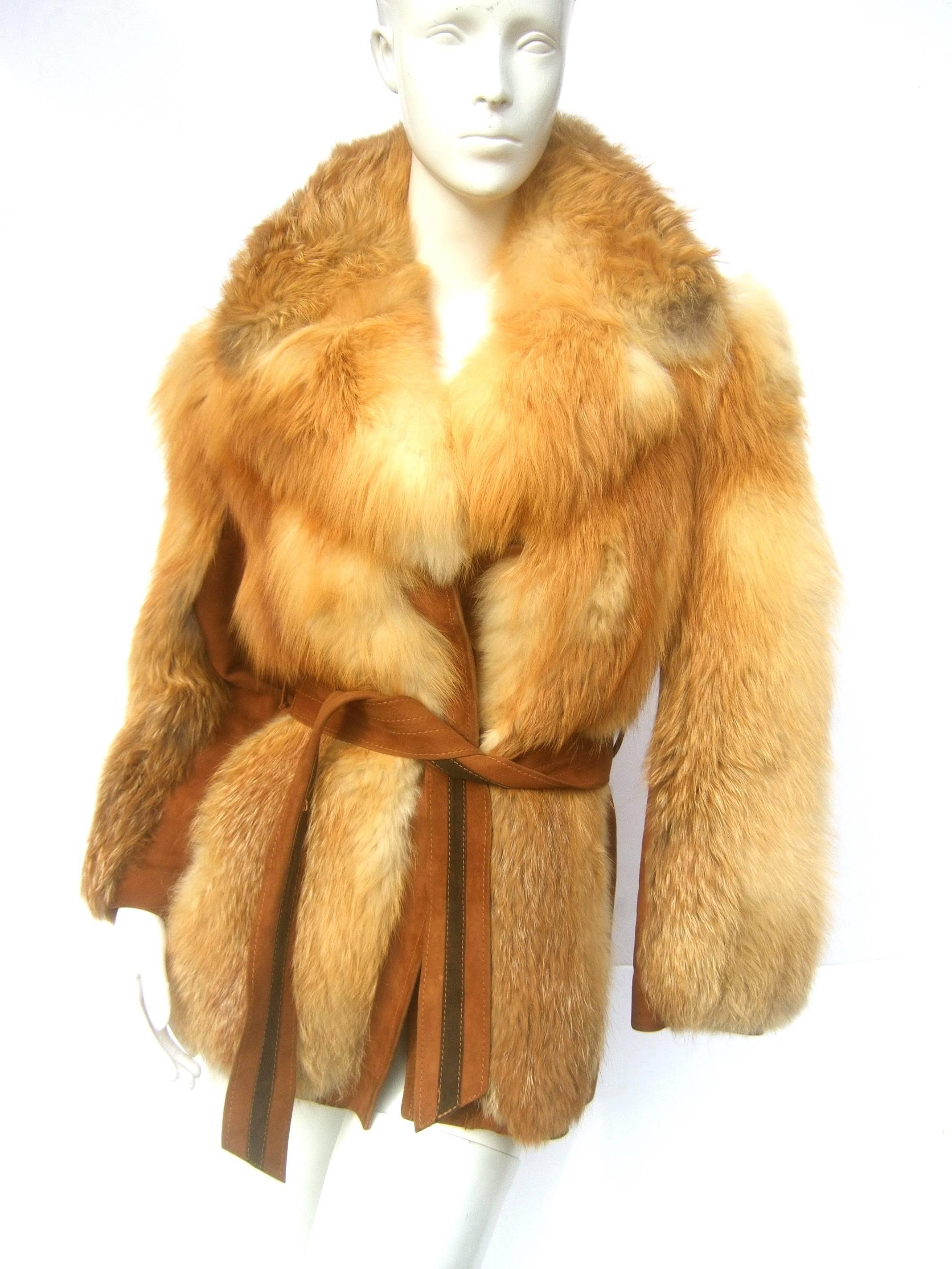 Revillon Paris Plush Fox Fur Belted Jacket ca 1970  In Good Condition In University City, MO