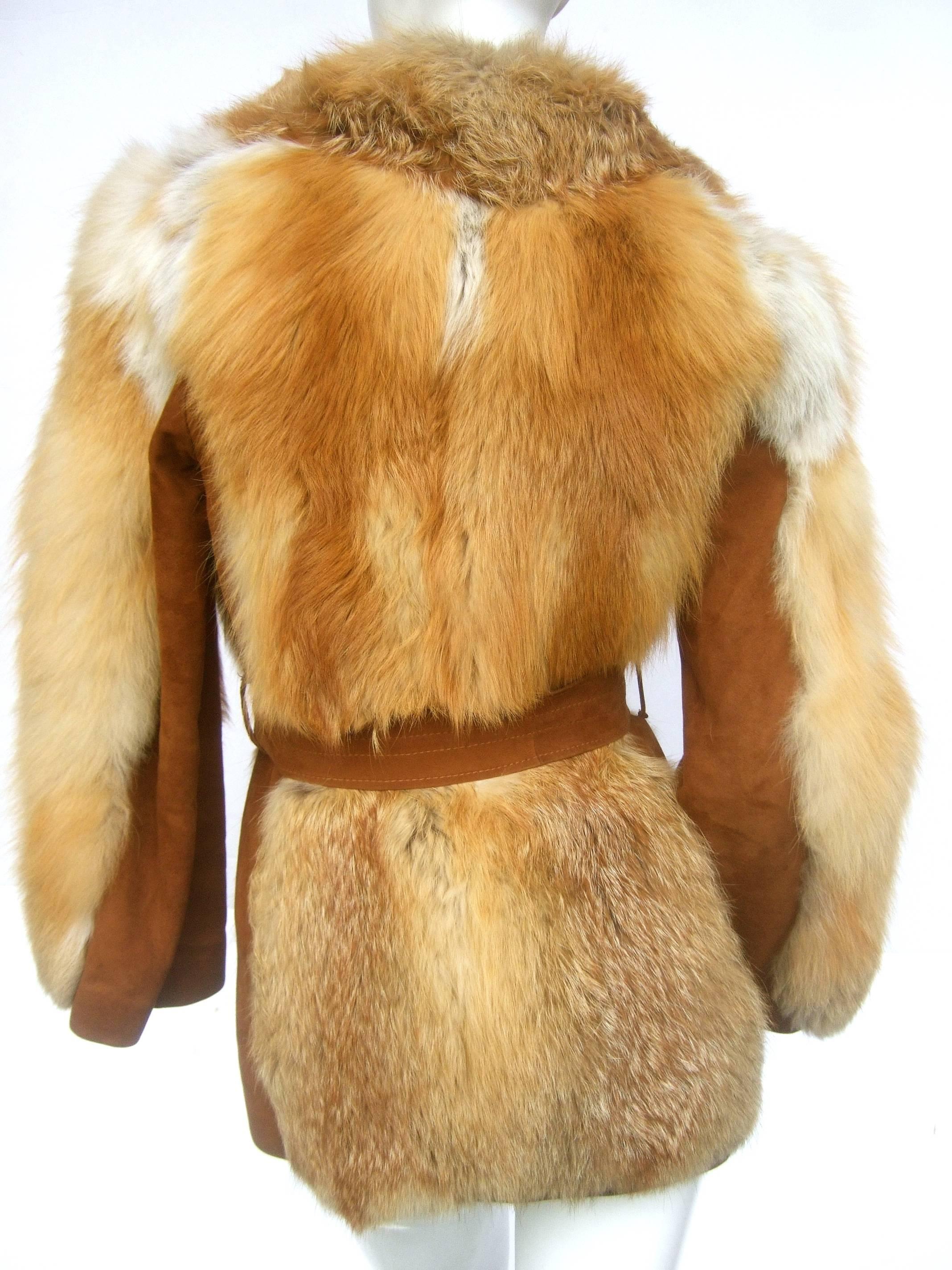 Revillon Paris Plush Fox Fur Belted Jacket ca 1970  1