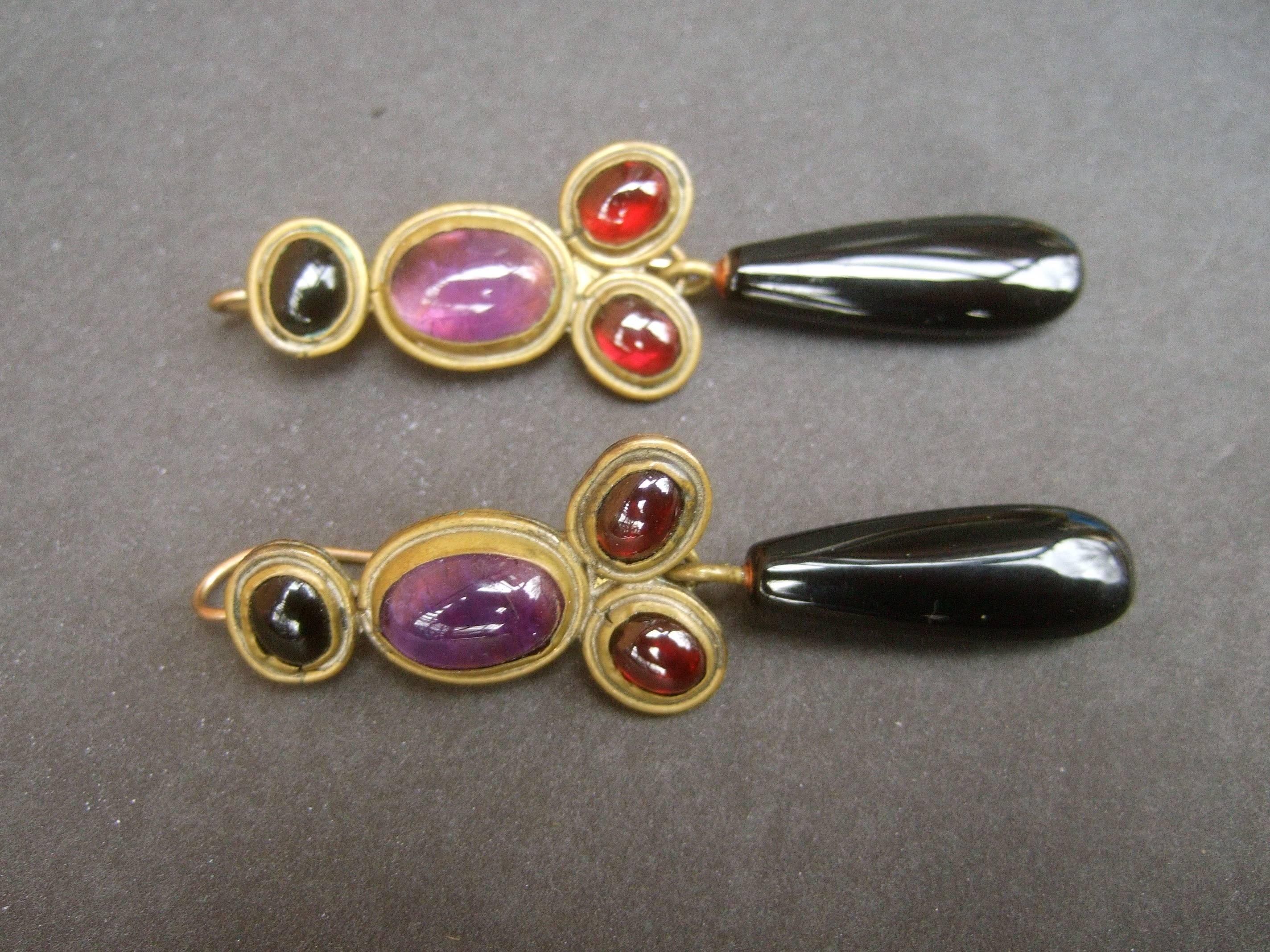 Opulent Artisan Semi Precious Dangle Earrings by Karen Seberi  For Sale 4