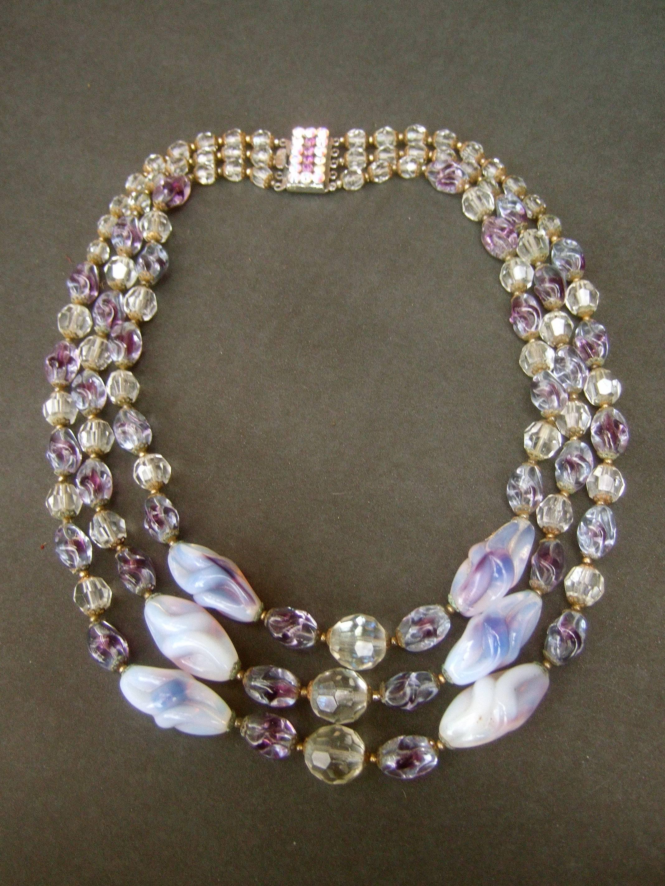 Glittering Crystal Glass Beaded Graduated Necklace ca 1960 For Sale 1