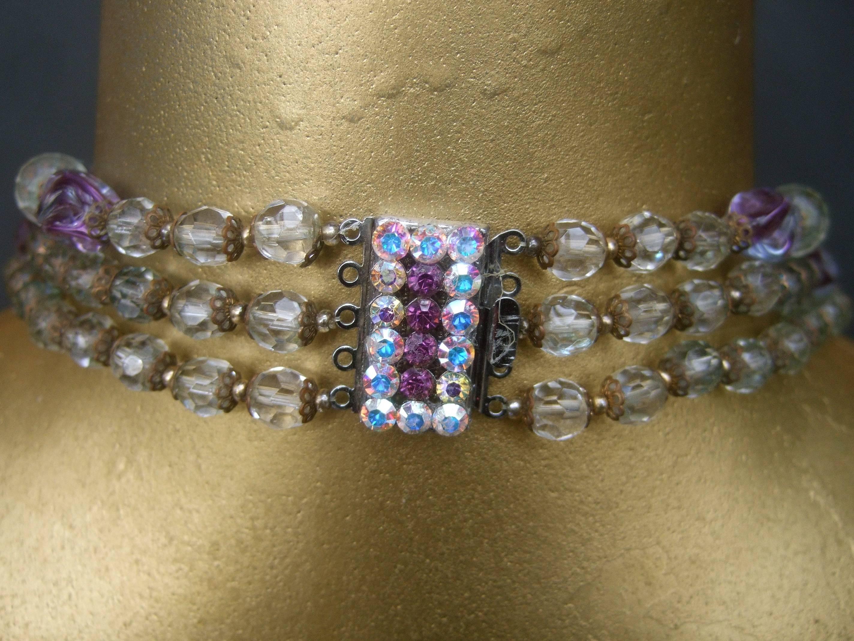 Glittering Crystal Glass Beaded Graduated Necklace ca 1960 For Sale 4