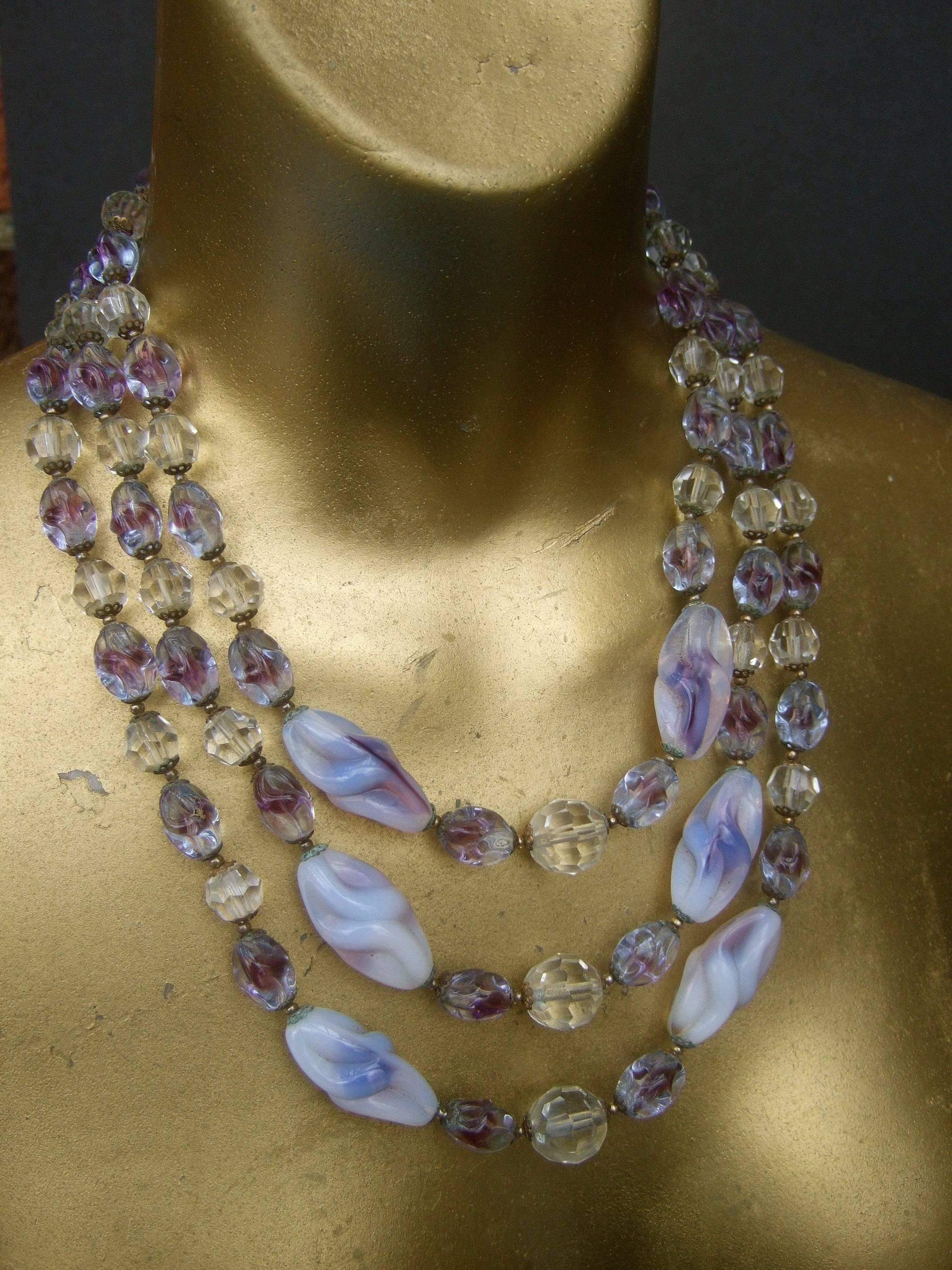 Glittering Crystal Glass Beaded Graduated Necklace ca 1960 For Sale 2