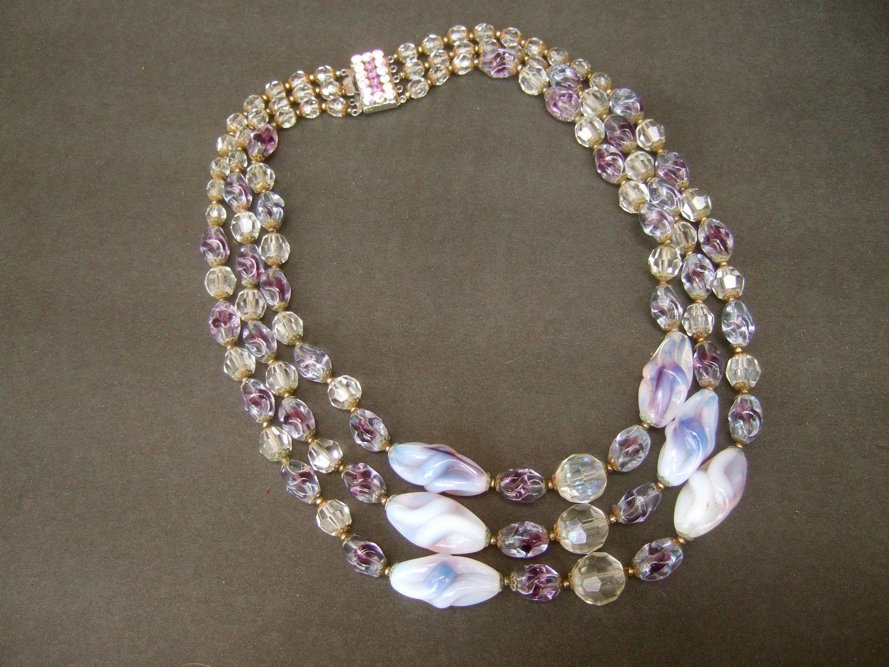 Glittering Crystal Glass Beaded Graduated Necklace ca 1960 For Sale 5