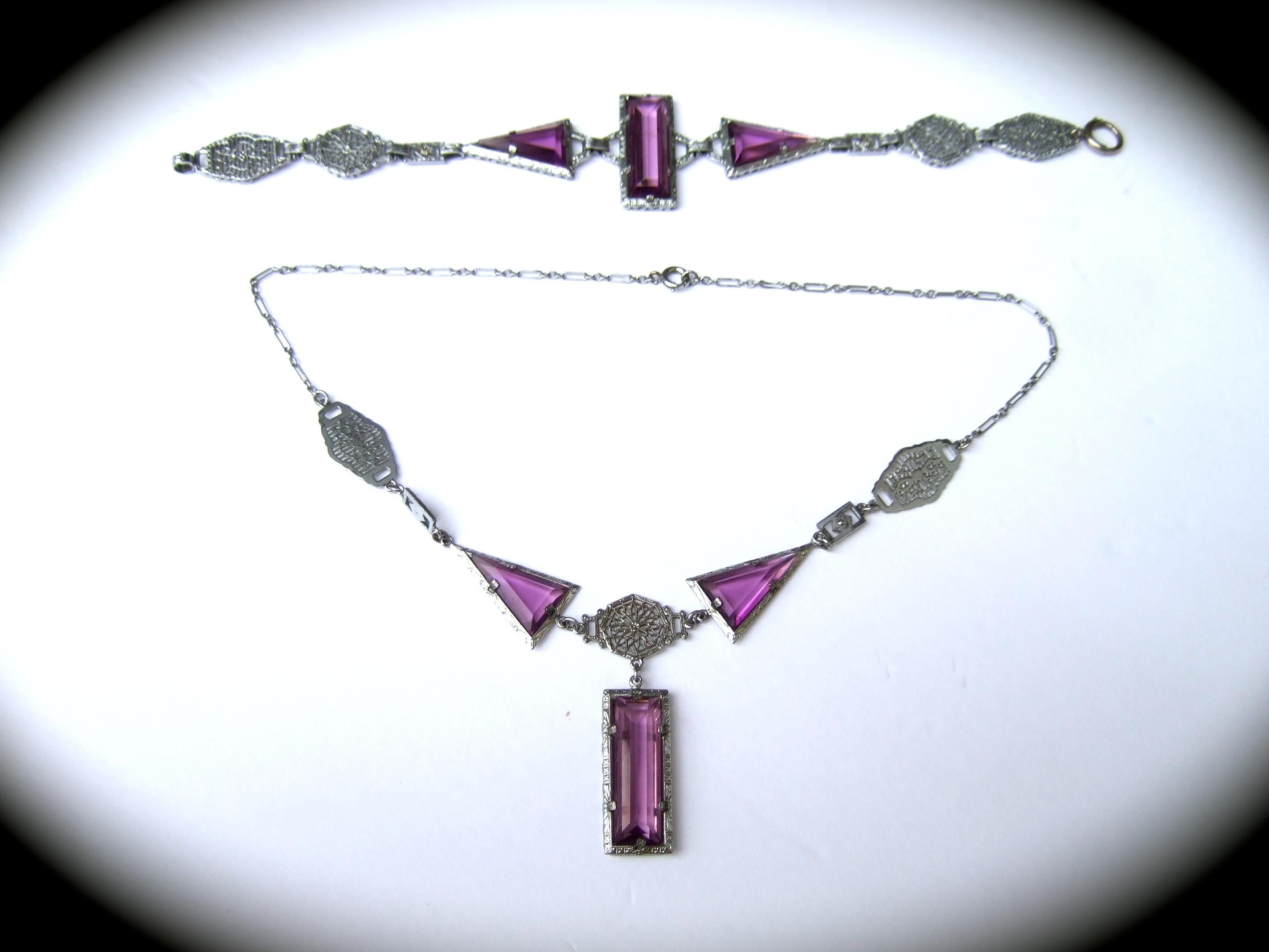 Donna Collana e bracciale in cristallo color ametista Art Deco, 1930 ca. in vendita