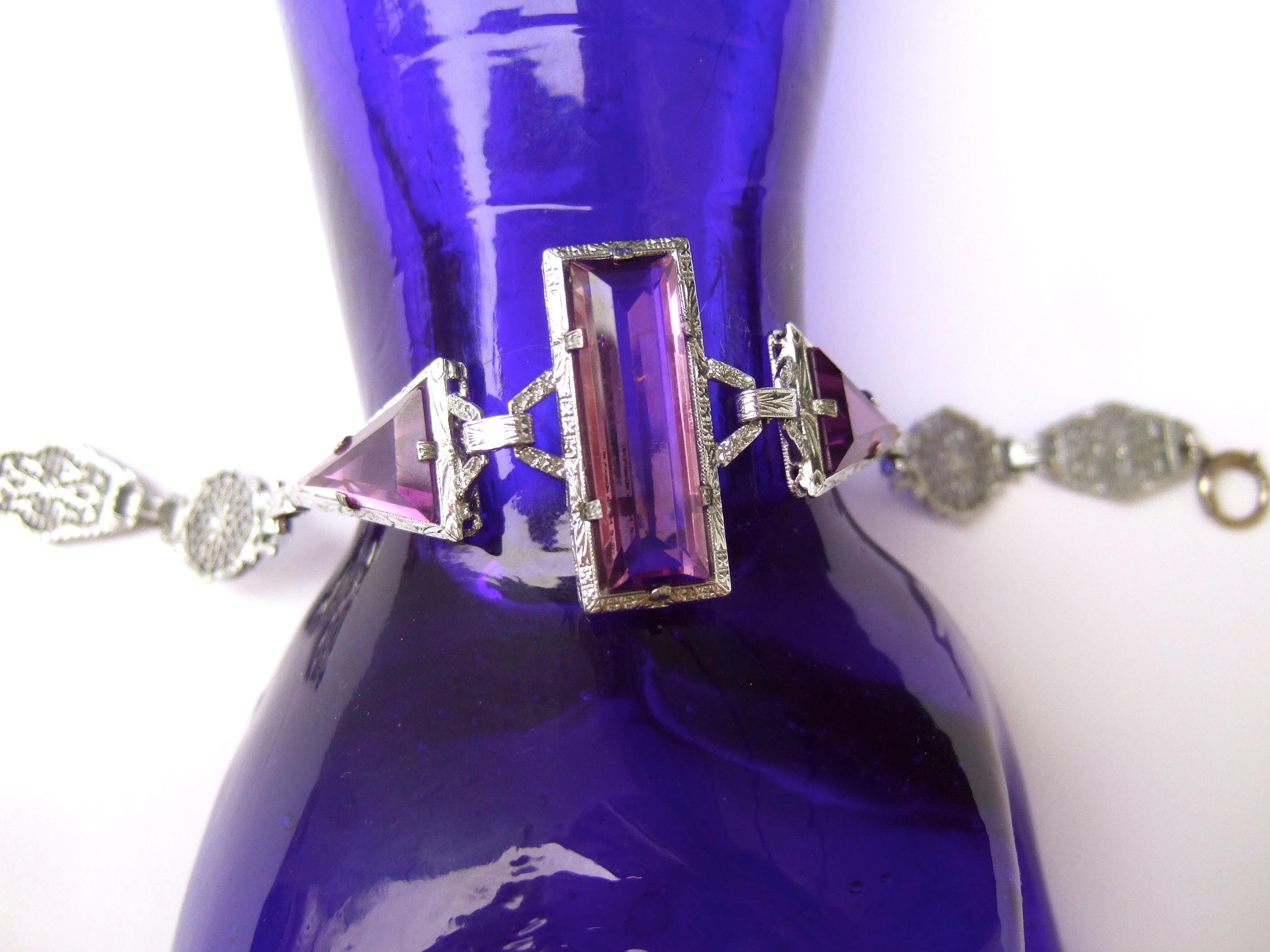 Collana e bracciale in cristallo color ametista Art Deco, 1930 ca. in vendita 3